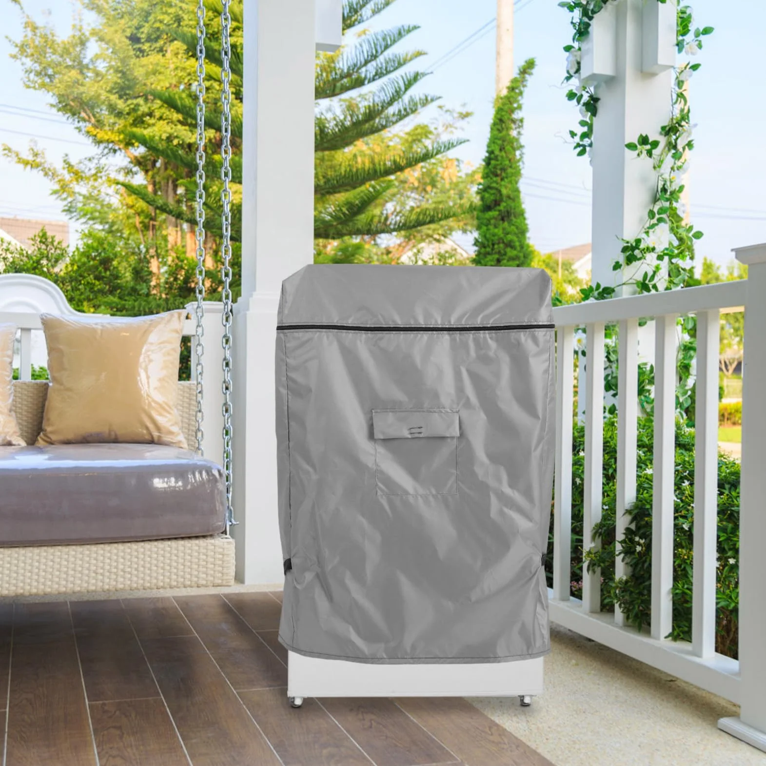 Gadpiparty Housse pour Congélateur Coffre Extérieur Imperméable 210d Gris avec Fermeture Éclair Grande Taille Protection Patio