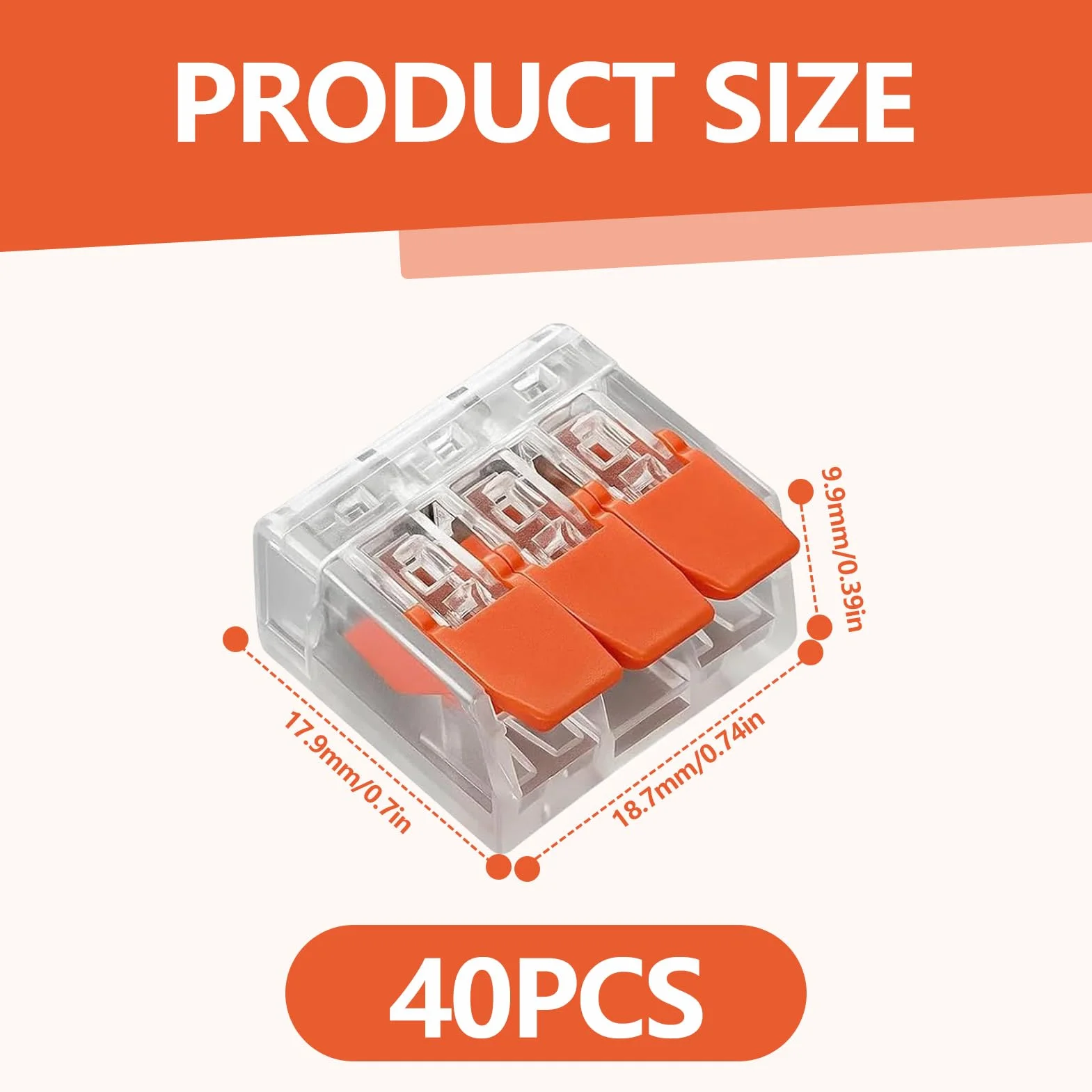 Bornes de Connexion 4.0 mm² Orange Quick Plug-in Terminals Compacts Rapide Cosses Transparent Modèle Compact