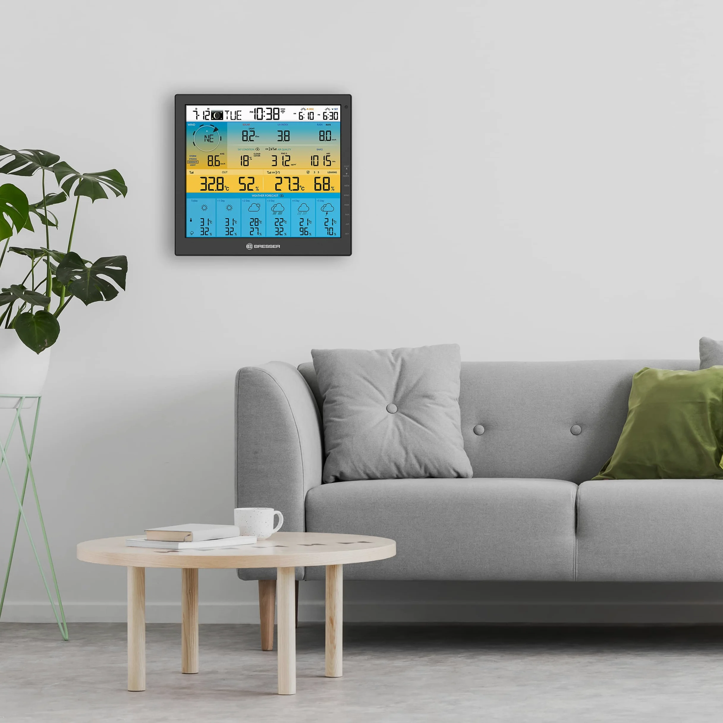 BRESSER WLAN 4CAST Station Météo sans Fil WiFi avec Capteur Extérieur 7 en 1 À L’énergie Solaire avec Prévisions Météo À 6 Jours et D’Autres Données Météo Noir