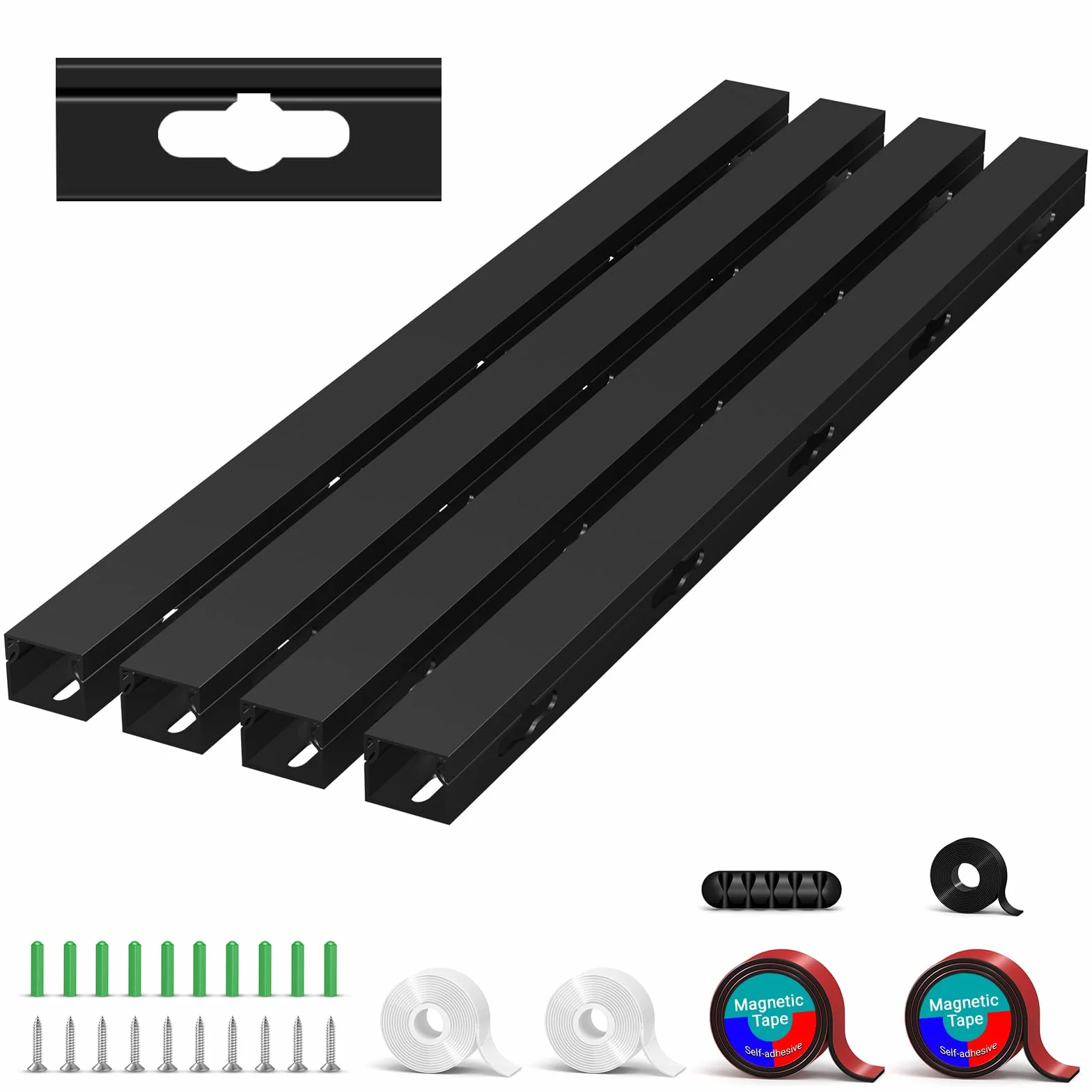 Kit de Goulotte Passe Cable Magnétique 4PCS 3.5x3x40cm Noir pour Bureau de Jeu et Télévision