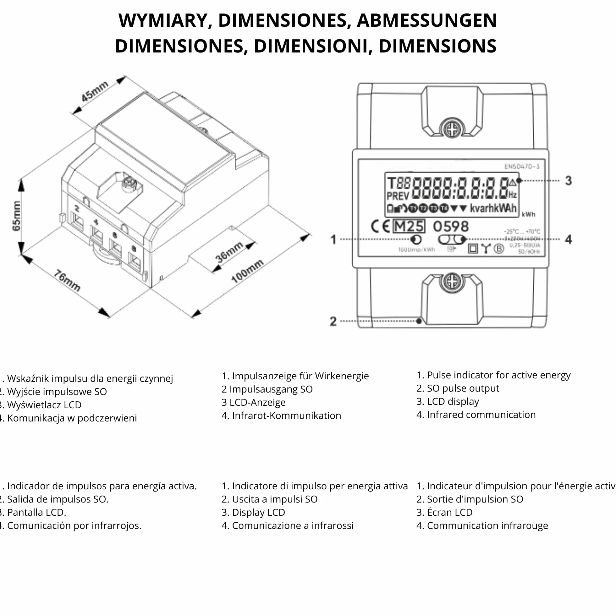Compteur Electrique Triphasé 80A MID 230V/400V Écran LCD Rail Din 4,3 Module