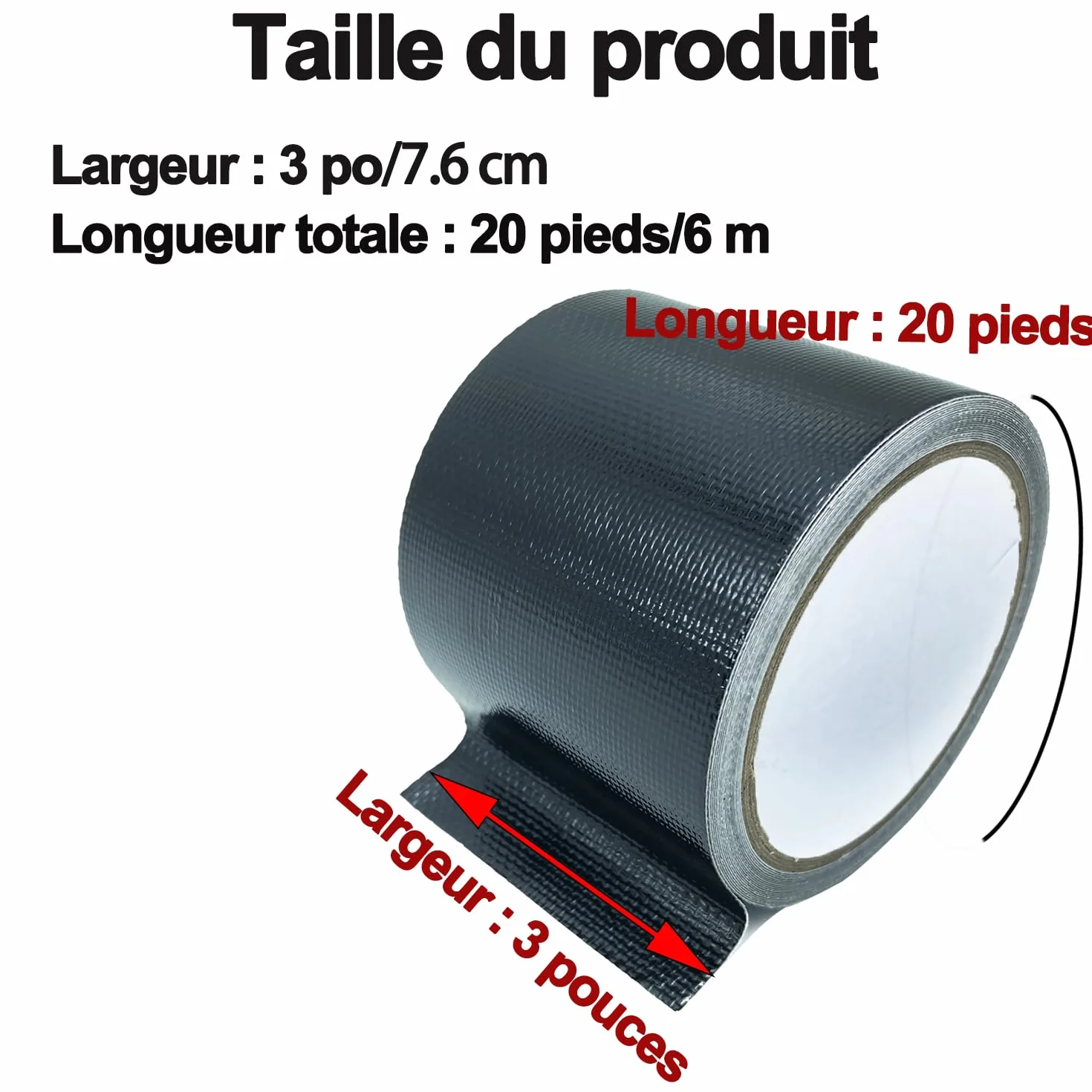 Ruban de réparation imperméable pour auvent bâche toile tente 7.6cm × 6m noir résistant UV