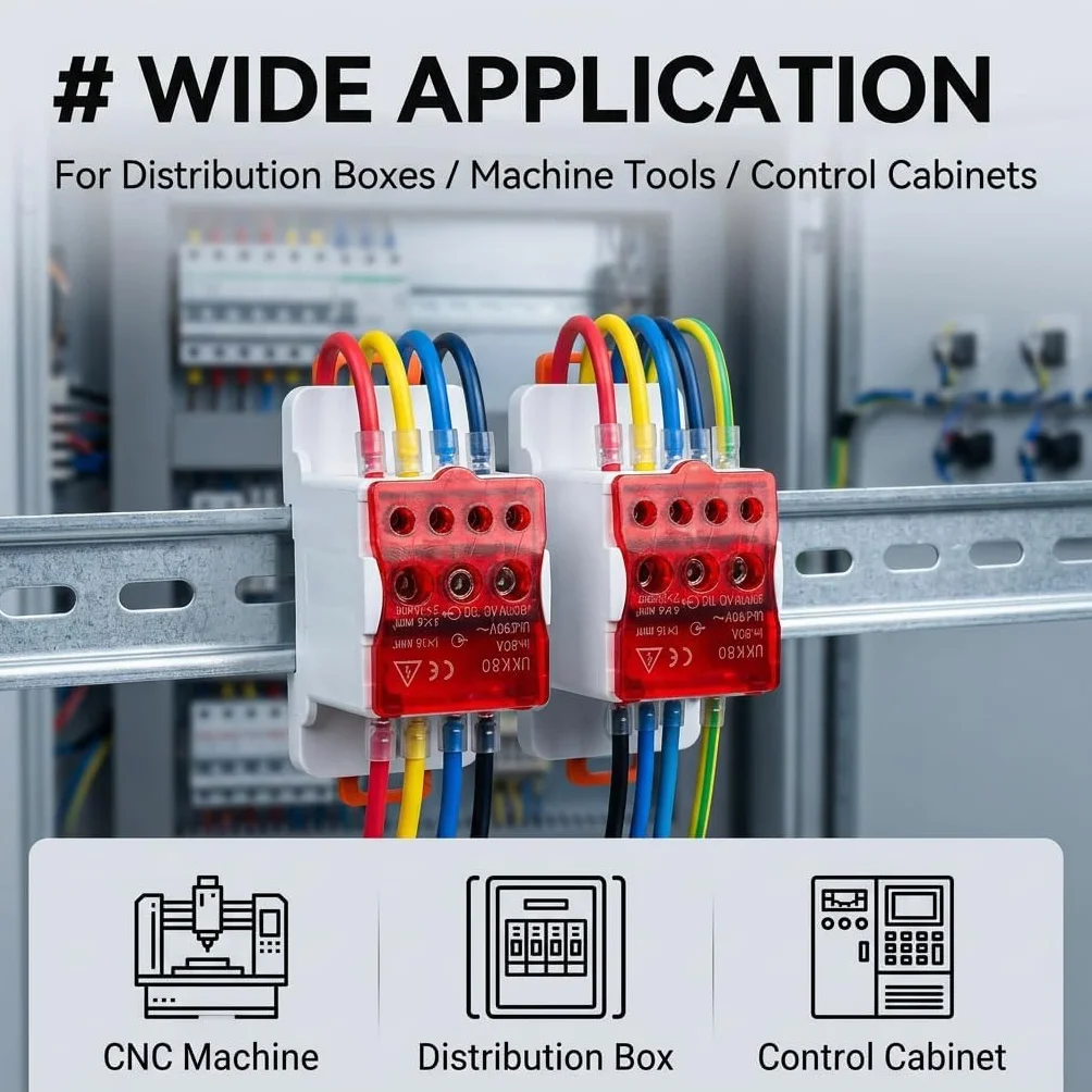 Bornier Electrique Rail Din UKK-80A 690V Boîte De Jonction Distribution Avec Couvercle Protection Rouge