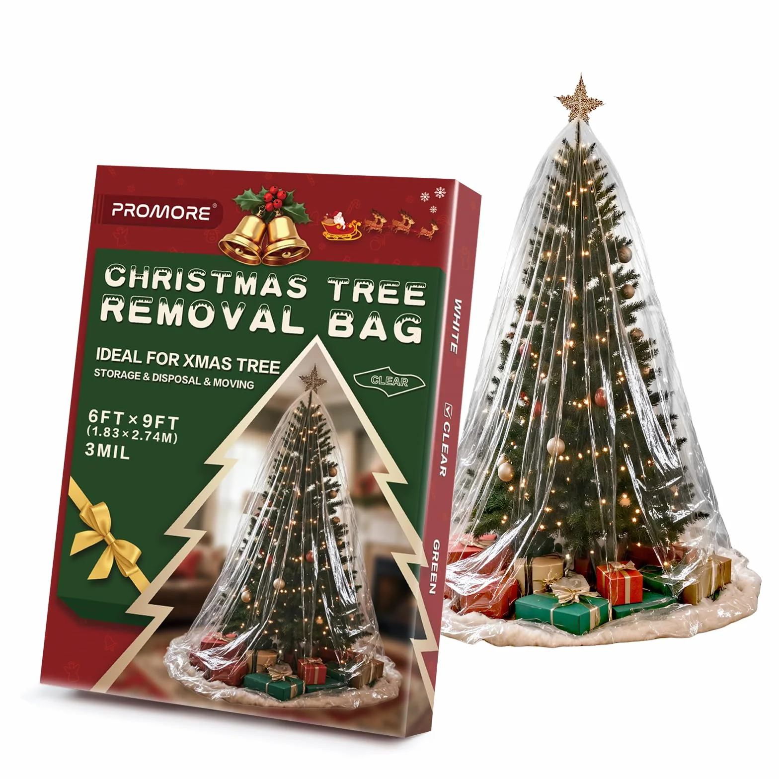 Sac de Rangement pour Sapin de Noël Arbre Transport étanche Extra Large,2,7 m de Haut par 1,8 m de Large,Sac en Plastique Imperméable - Clear