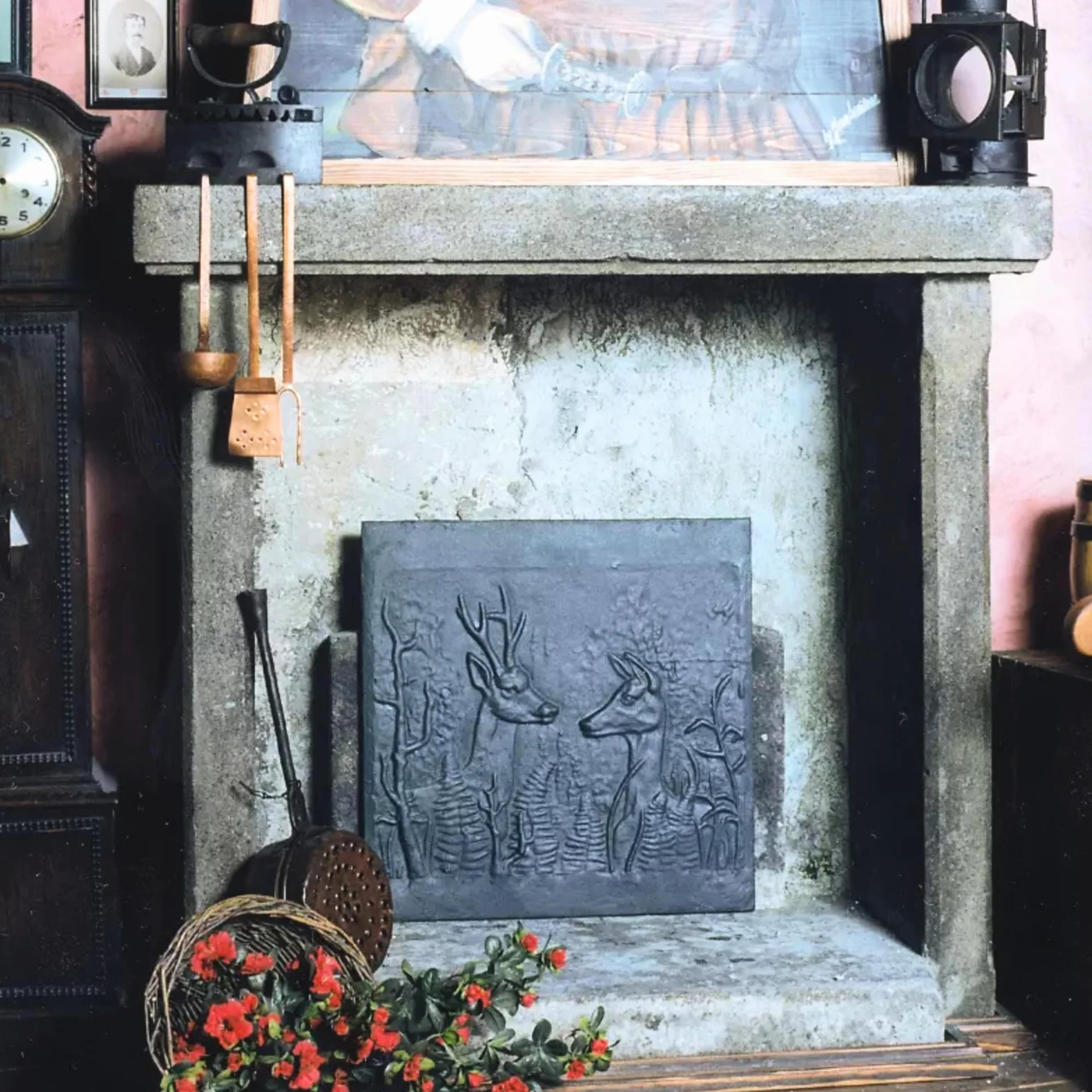 Plaque décorée faîtres en Fonte pour cheminée 60 x 60 cm Èp. 1 cm