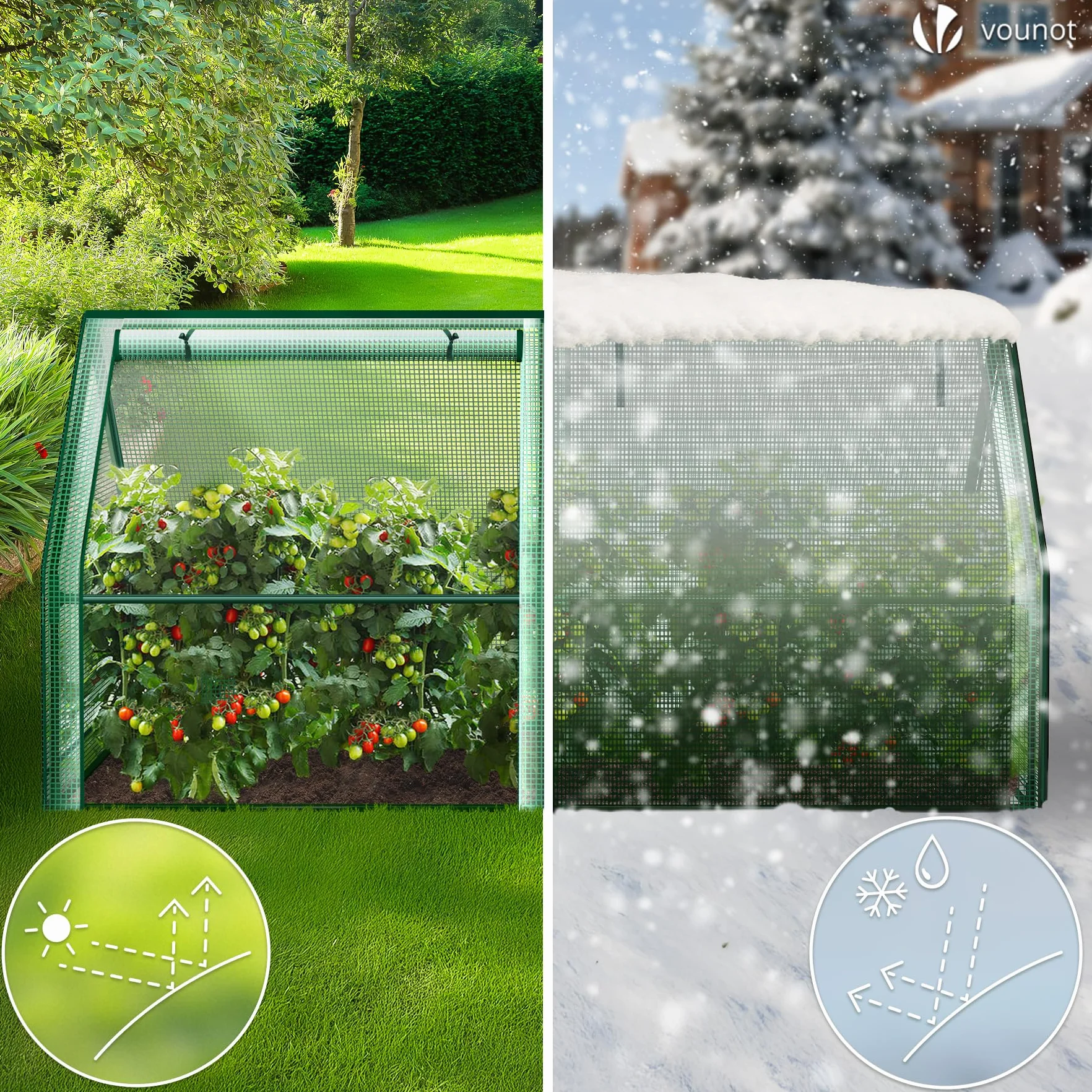 VOUNOT ® Mini Serre de Jardin à Toit Pointu avec 2 fenêtres avec Zip enroulables Bâche PE renforcée 135g/m2 pour semis Plantes Fleurs légumes 180x90x90cm Vert