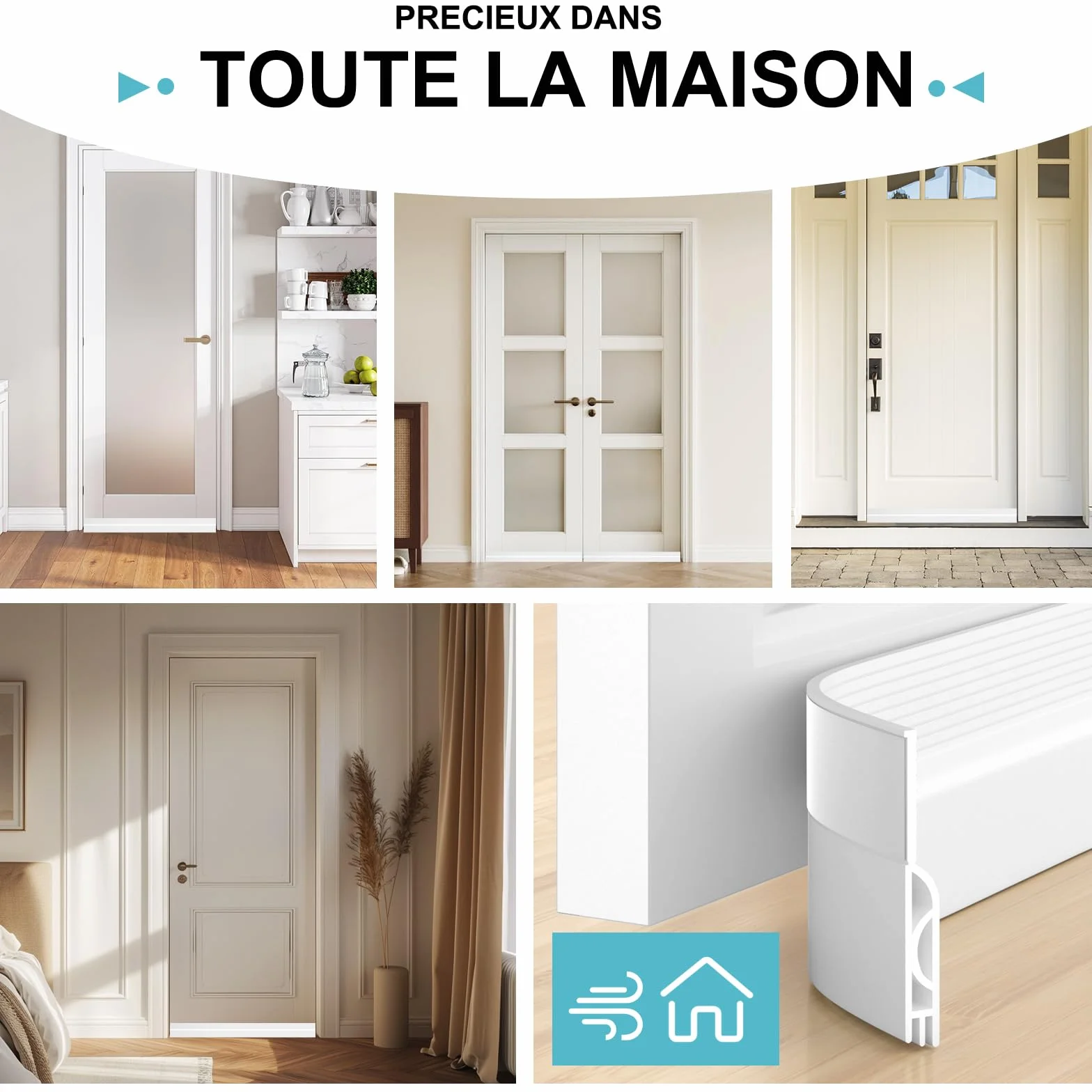 Bas de porte anti-courant d'air étanchéité boudin isolant Blanc 1M