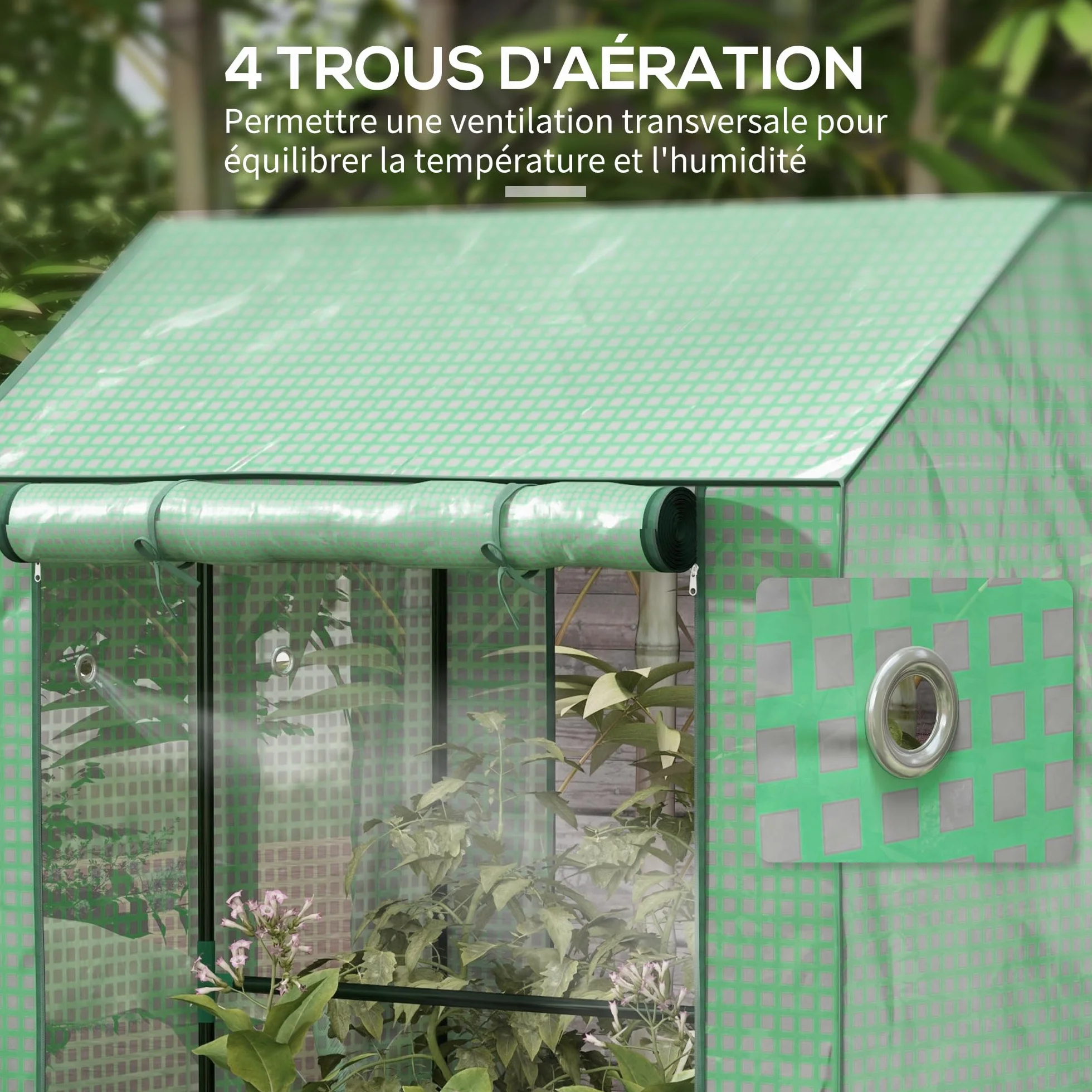 Outsunny Serre de Jardin PE 135 g/m² Châssis Acier 2 Portes zippées 100 x 80 x 150 cm Vert