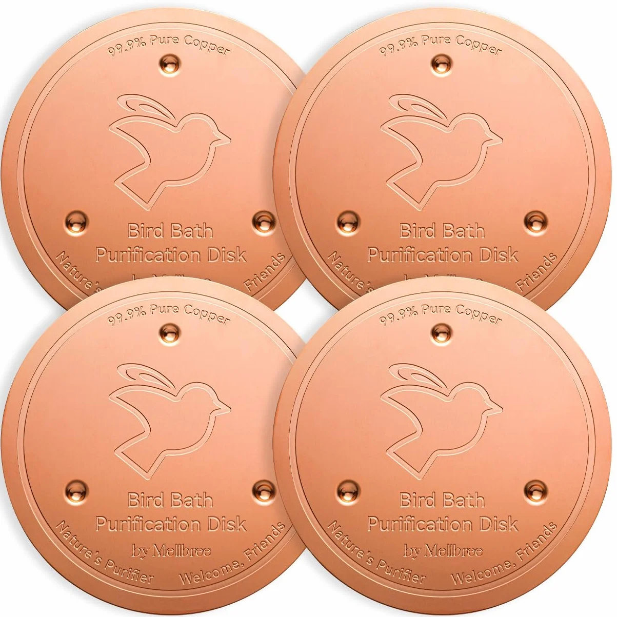 Mellbree Lot de 4 disques nettoyants pour bain d'oiseaux en cuivre pur 99,99 % 0,6 mm autonettoyants prévention des algues