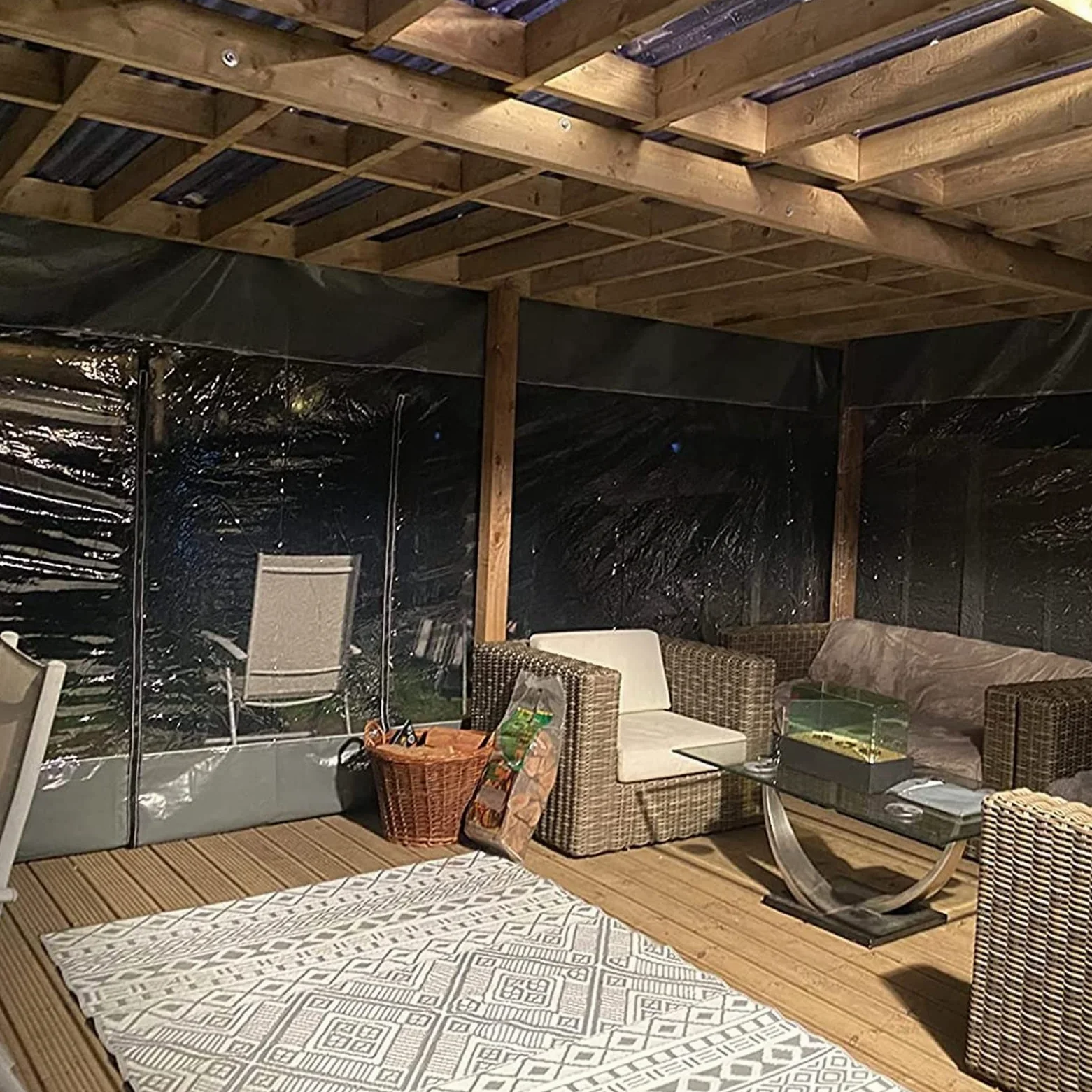 Rideaux de Bâche D'extérieur avec Fermeture Porte Éclair, Panneaux Latéraux de Bâche Imperméable en PVC Transparent de 0,5mm avec Œillets, Pergola Porche Bâche Étanche Claire Gris