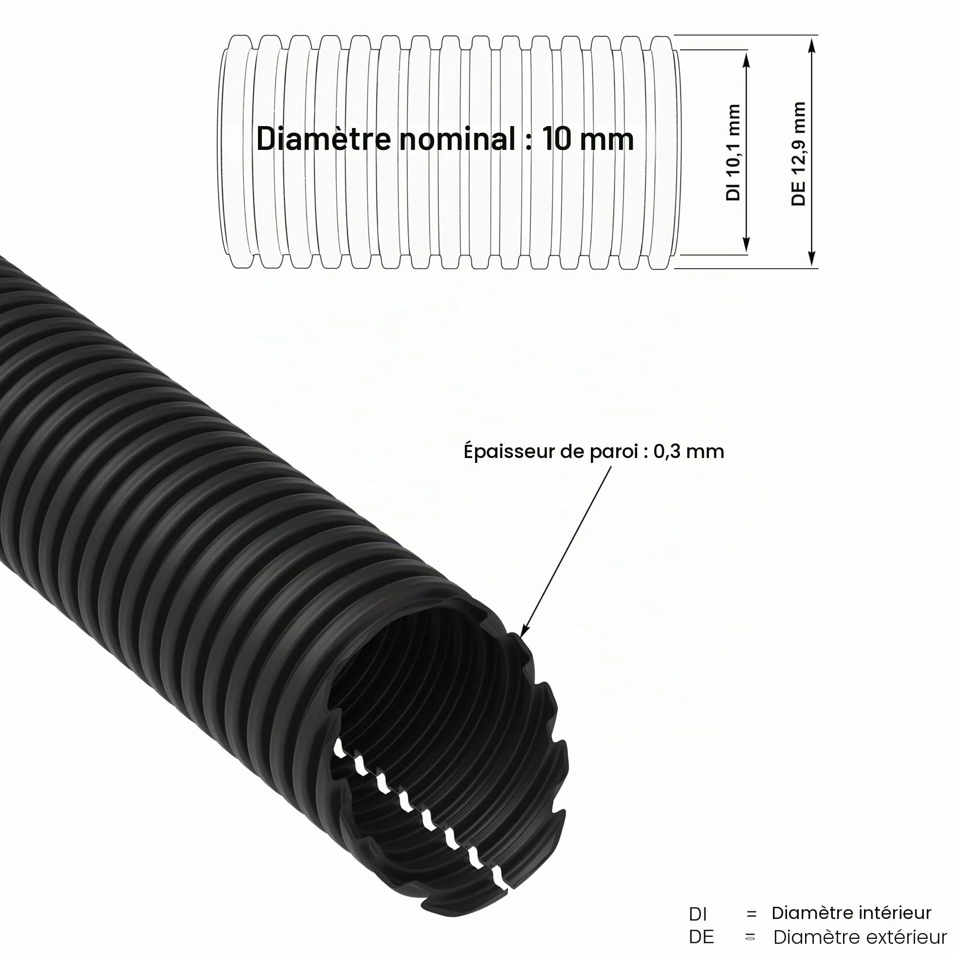 AUPROTEC Gaine Annelée Fendue 10 mm 2 m Protection Câbles