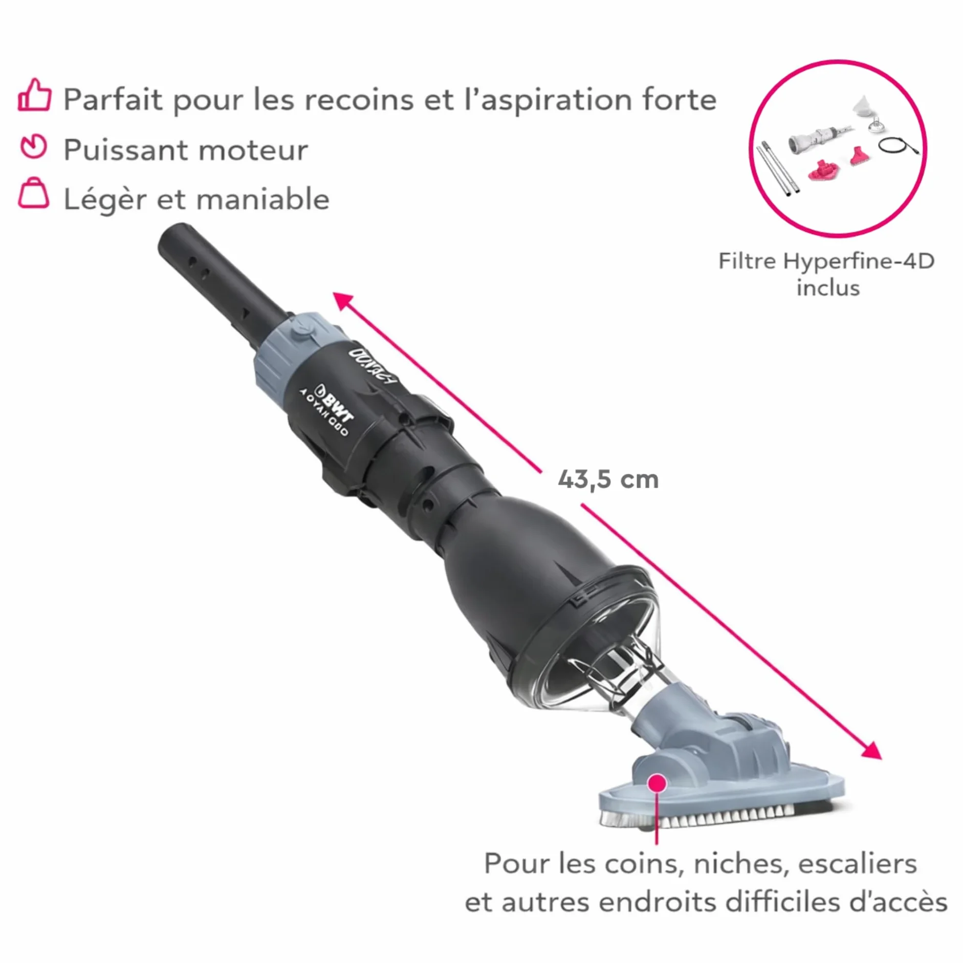BWT Aspirateur Piscine FSA200 sans Fil Robot Compact Sol et Parois Spa Hors Sol Puissant Grande Autonomie