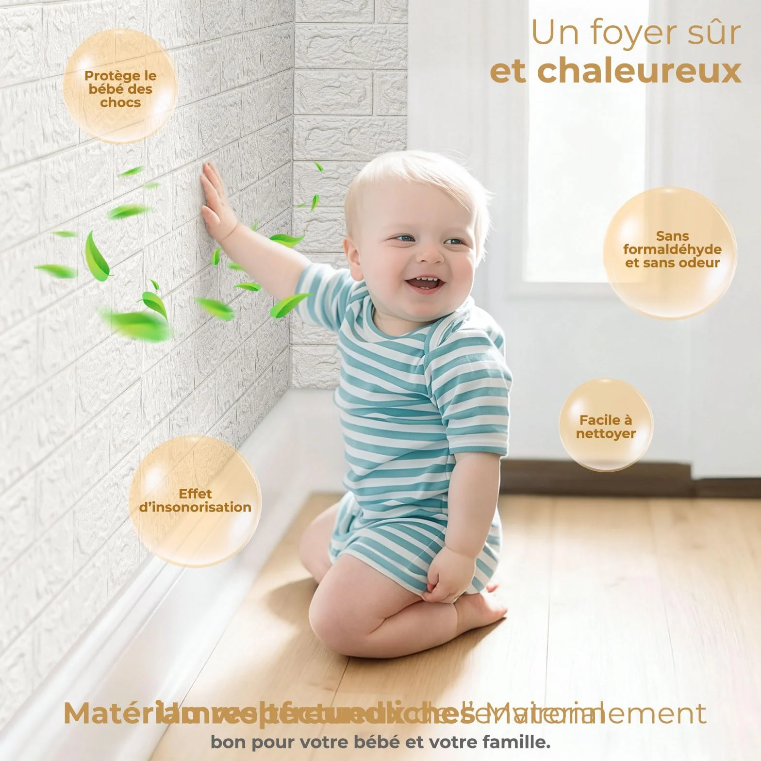 LeapBeast 10Pcs Papier Peint Mural 3D, Blanc Brique, Effet Pierre, Autocollant Adhésif Mousse Polyéthylène Amovible