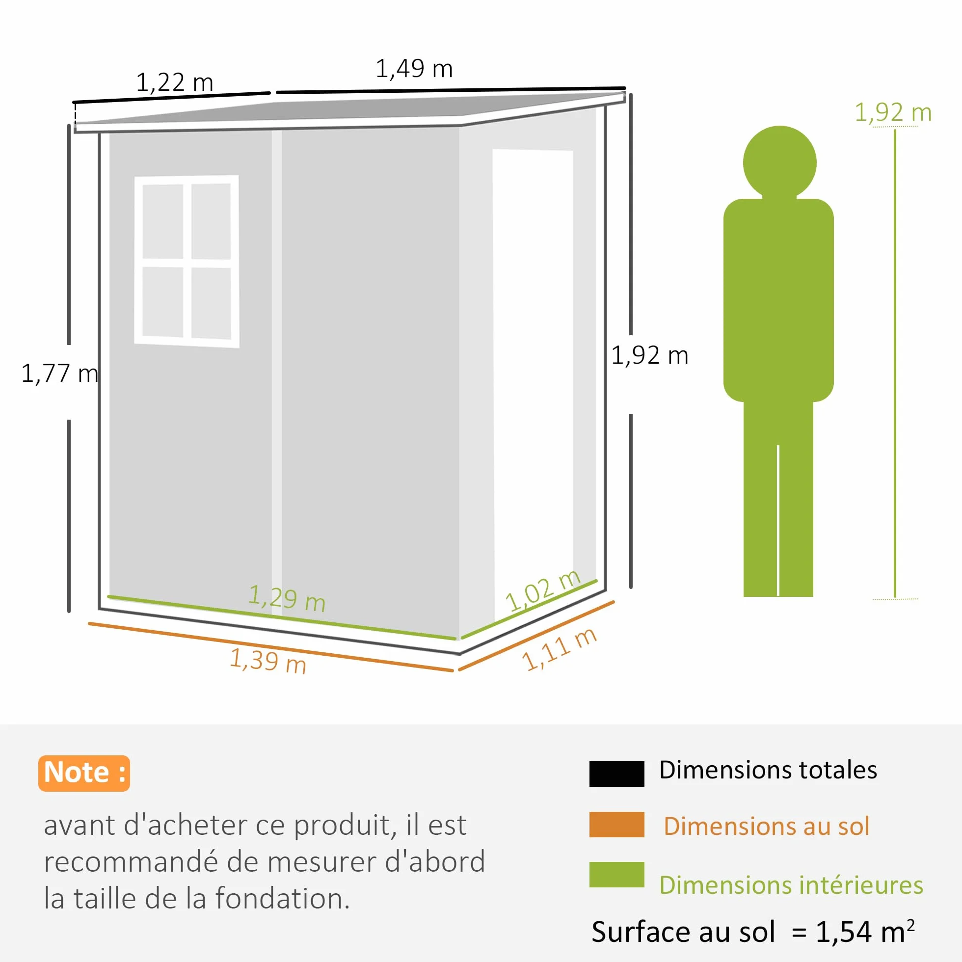 Outsunny Abri de Jardin 1,54 m² Cabane Outils Aluminium PP Gris