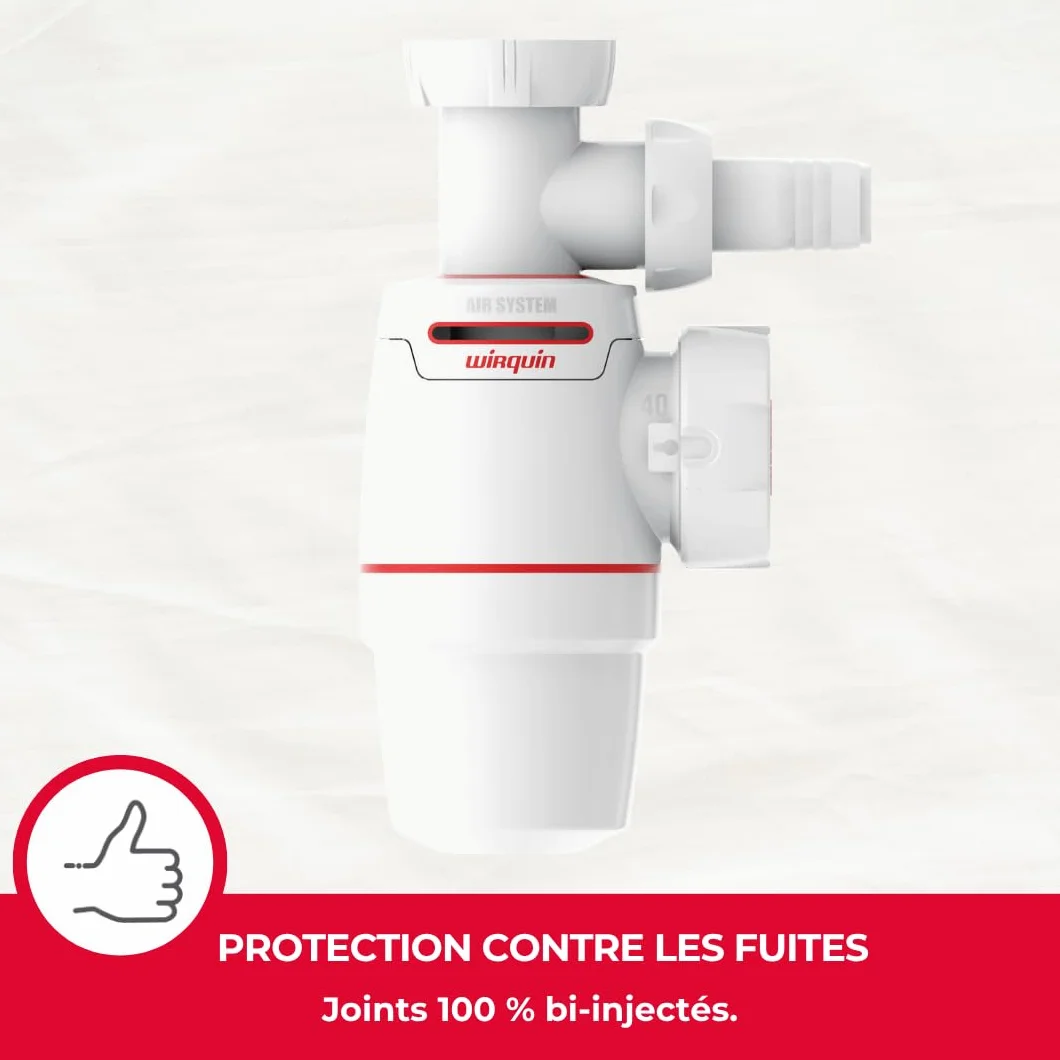 Wirquin Siphon évier Néo Air blanc Ø40 anti-vide intégré réglable compact