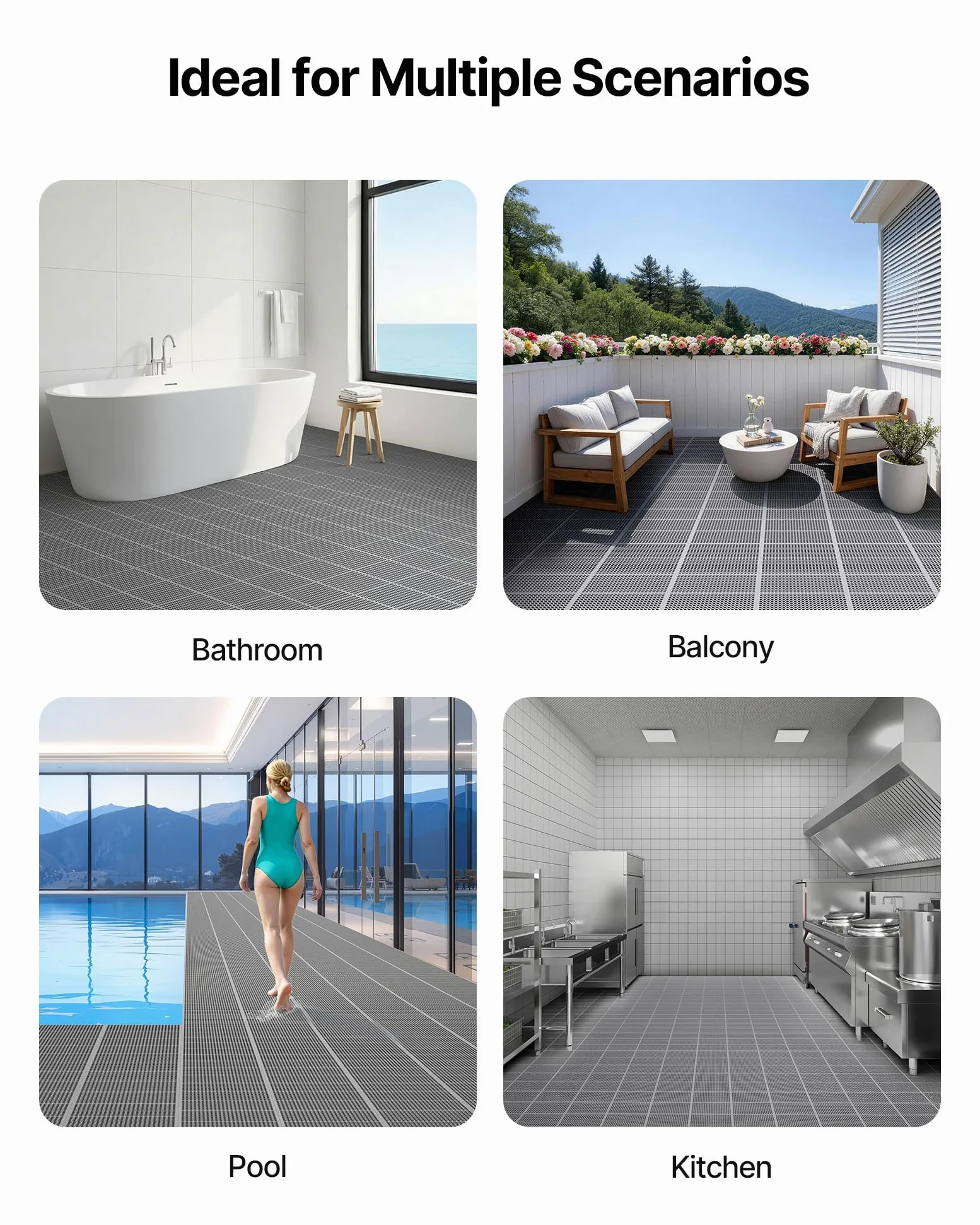 VEVOR Tapis de Drainage Antidérapant 90x1500 cm, Caillebotis Piscine en PVC, Revêtement de Sol pour Zones Humides Restauratoin Piscine Terrasse Salle de Bain, Tapis Antifatigue Drainant en Rouleau