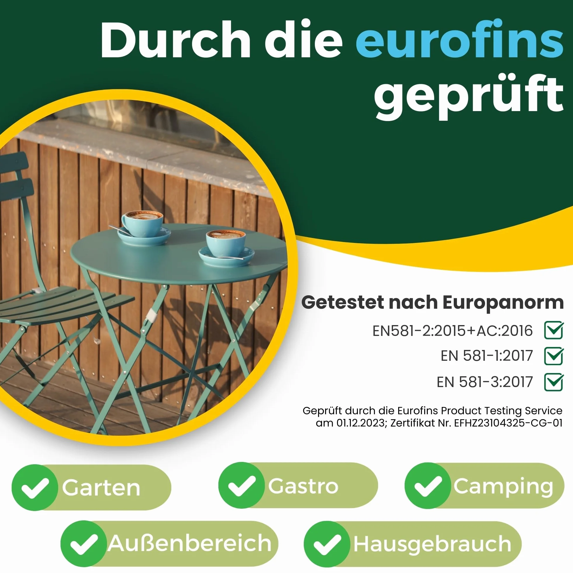 Albatros Ensemble de bistrot 3 pièces vert – Table et chaises pliables en métal robuste pour balcon ou jardin
