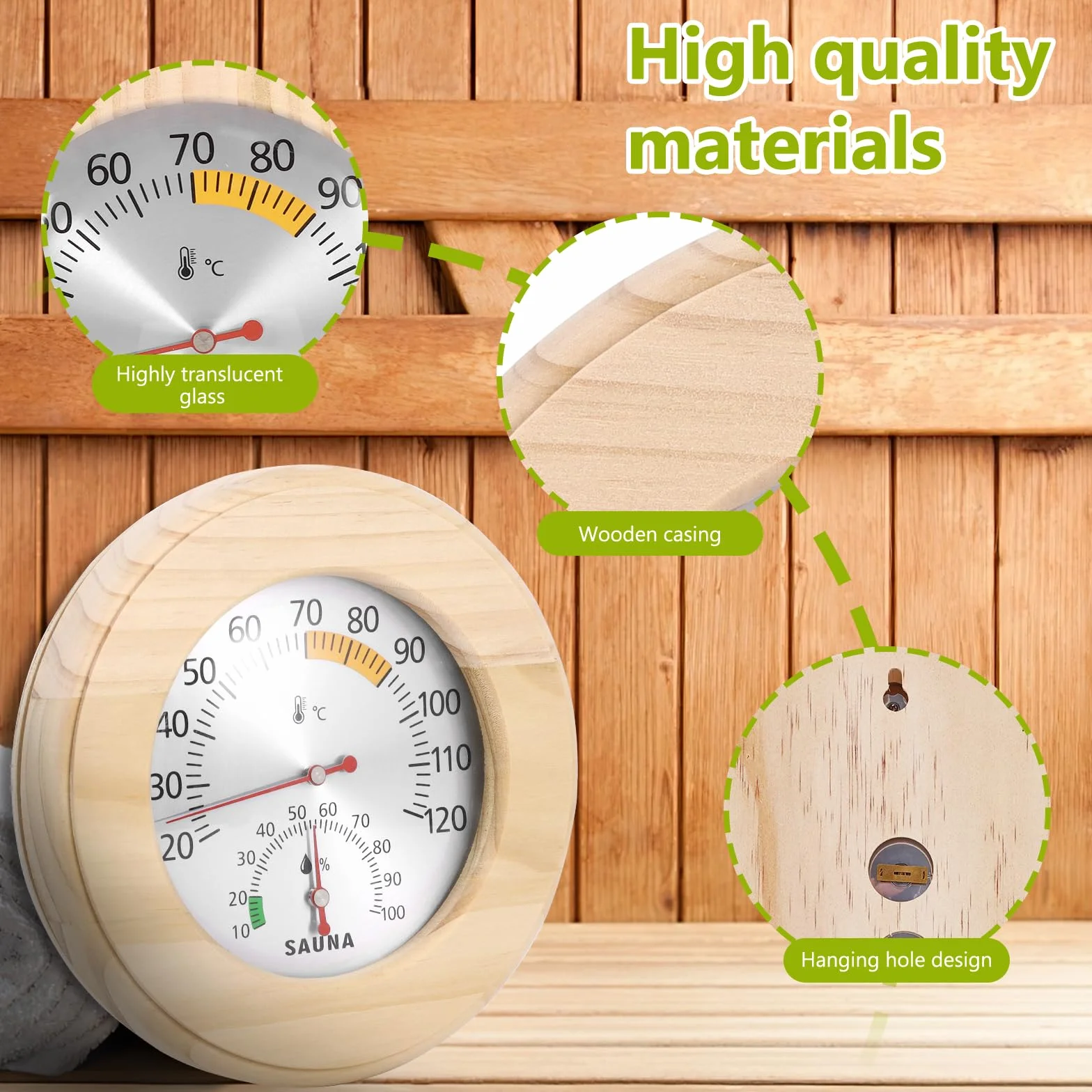 Thermomètre hygromètre 2 en 1 en bois haute précision pour sauna hammam