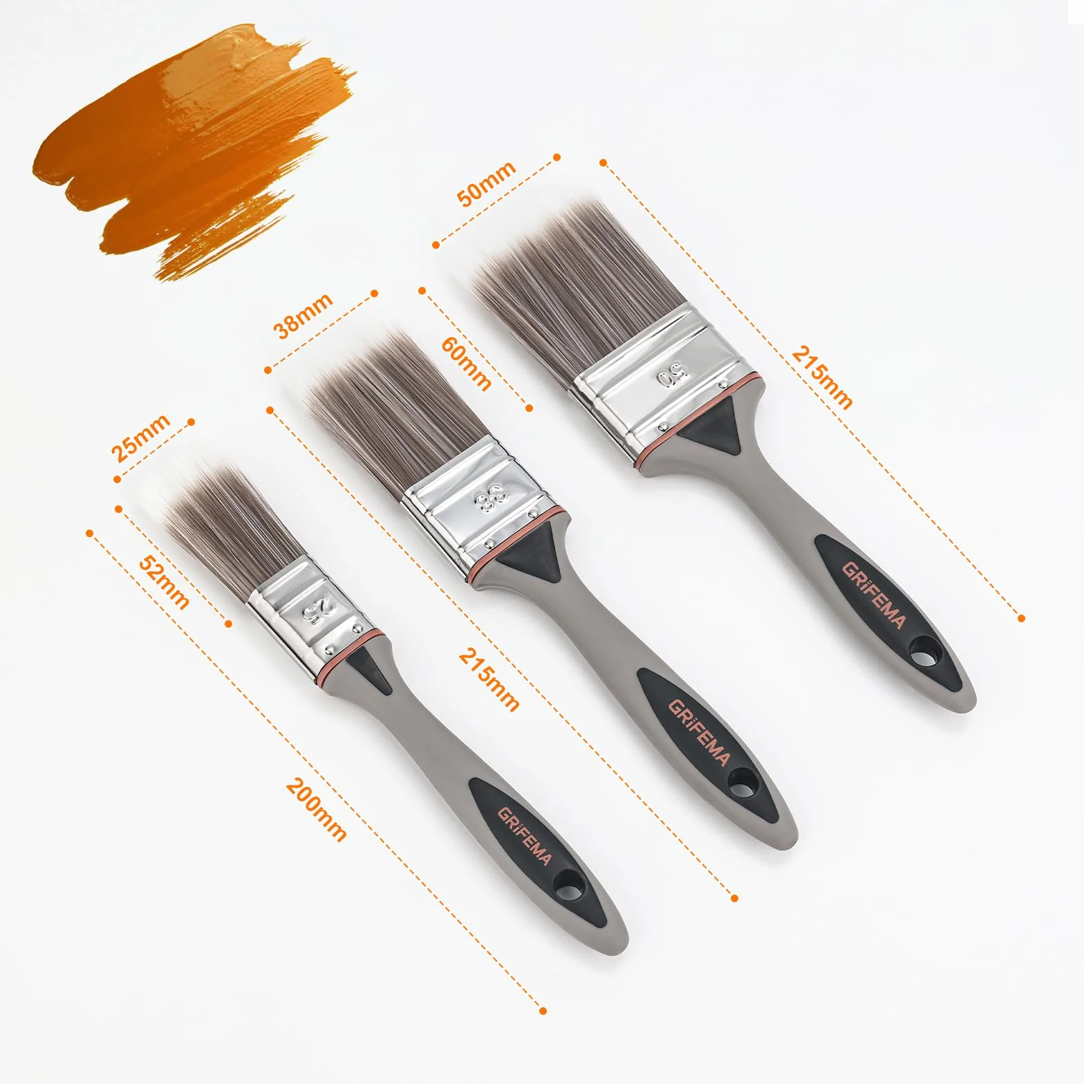 GRIFEMA GA4201-3 Pinceaux à Peinture Plat 1/1,5/2 Pouces 3 Pièces 25/38/50 mm