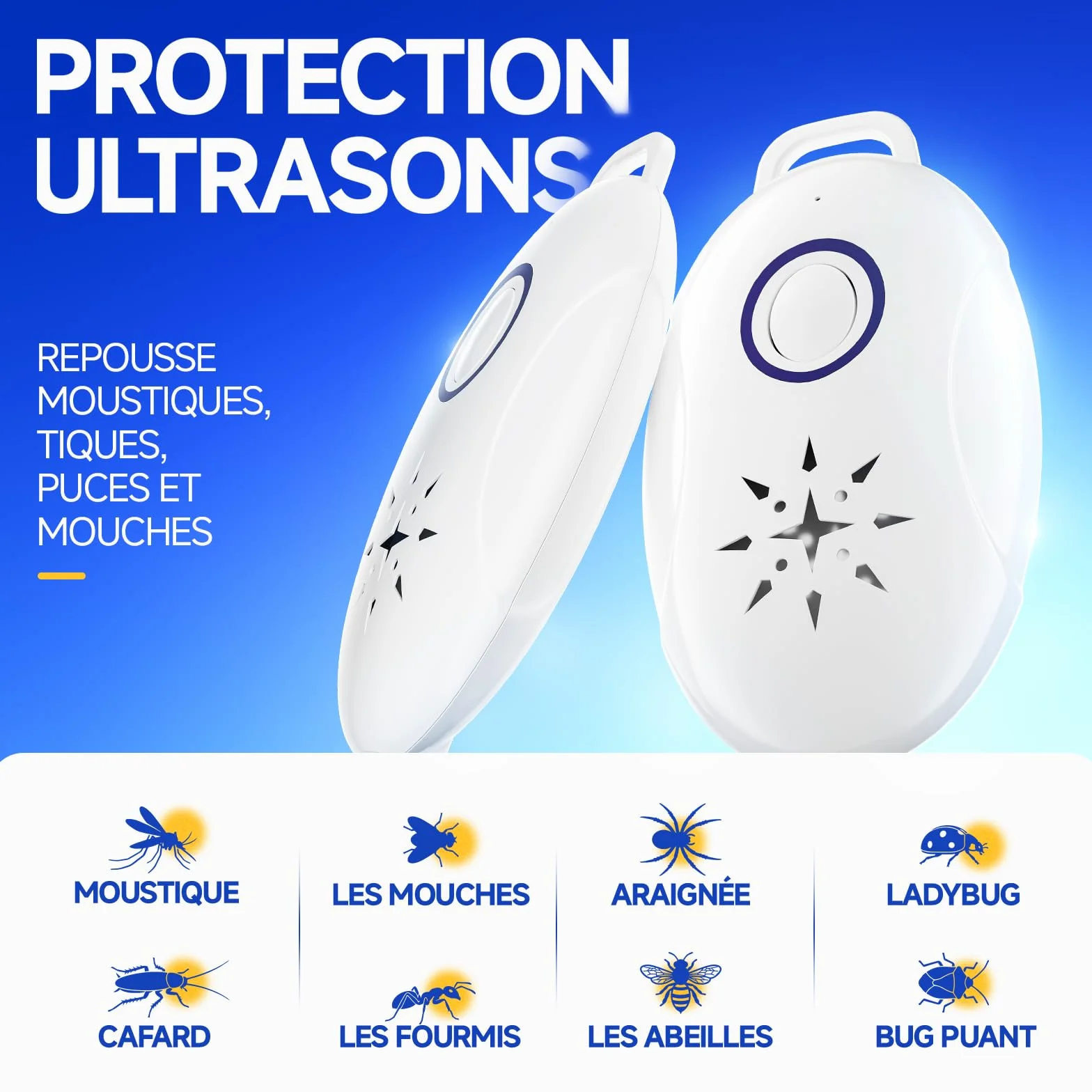 Répulsif À Ultrasons 4 Pack - Anti Moustique Ultrason Portable Rechargeable Électronique USB De Charge Le Camping Extérieur/Intérieur Contre Les Insectes Anti, Fourmis, Araignées