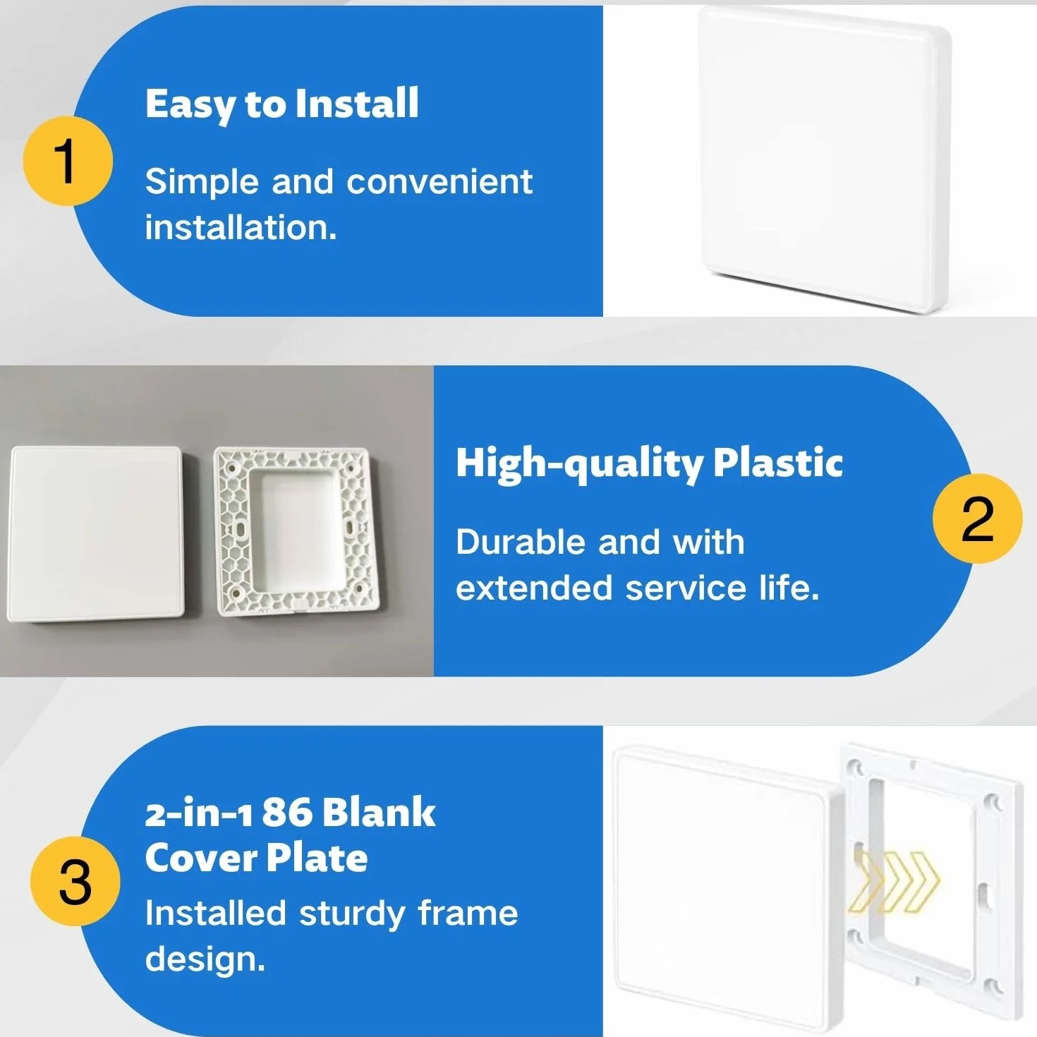 Cache-prises blanc 8,6 x 8,6 cm pour boîtier encastré avec vis 4 pièces