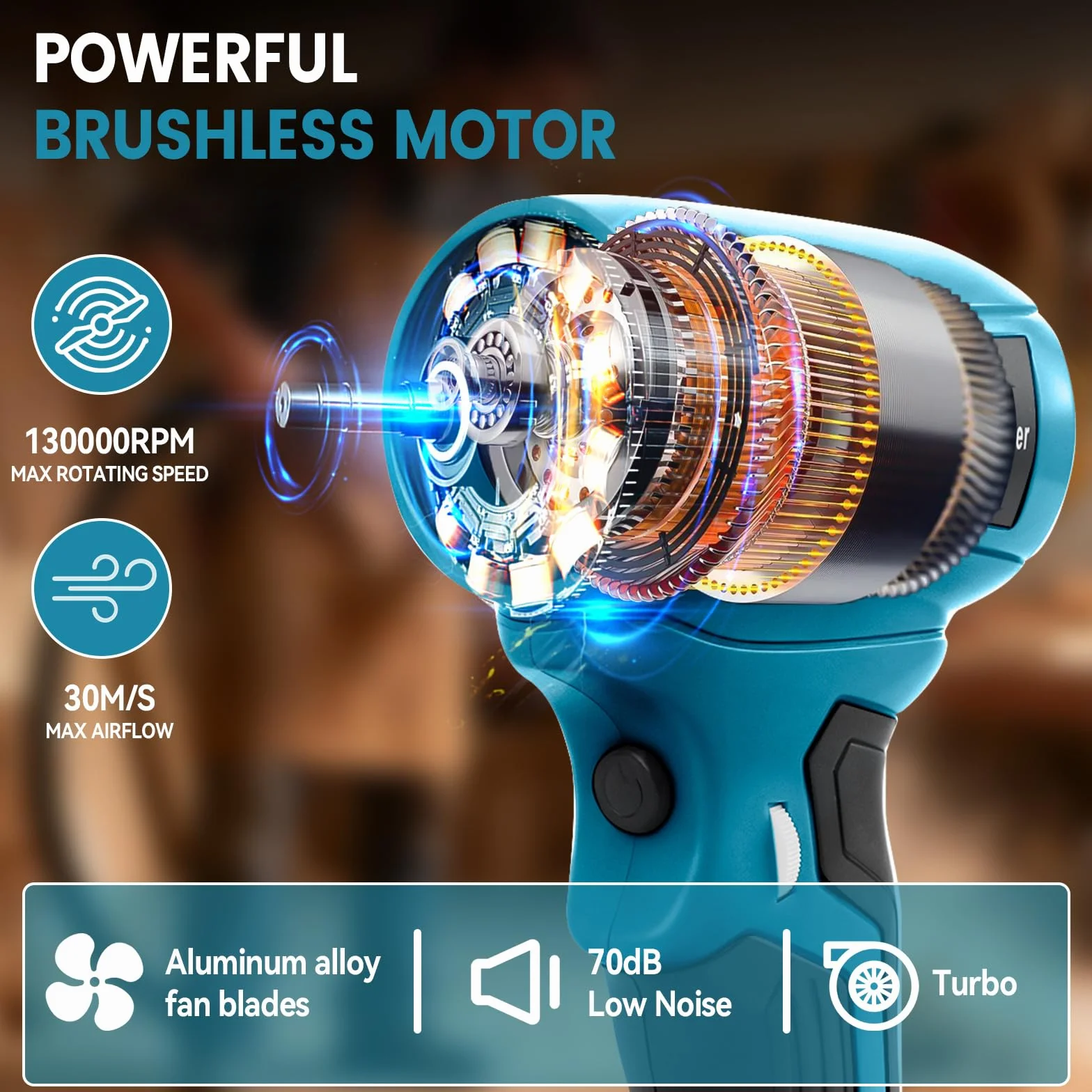 Makita 18V Souffleur à Feuilles sans Fil sans Balais 130000 TR/Min Vitesse Réglable 5 Buses