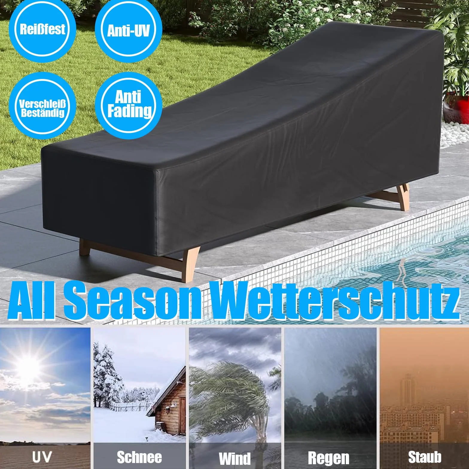 Housses de Protection pour Chaise Longue de Jardin 200x70x40/75 cm Imperméables Tissu Oxford 210D Noir Lot de 2