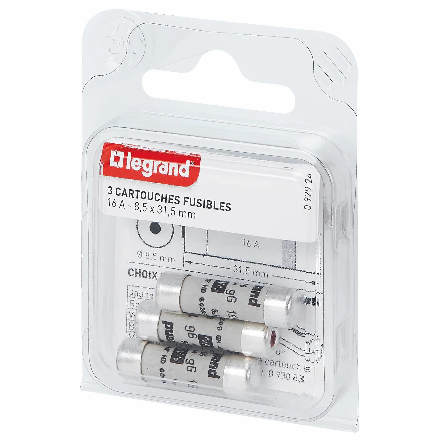 Legrand Cartouche fusible 8,5x31,5mm 16A avec témoin