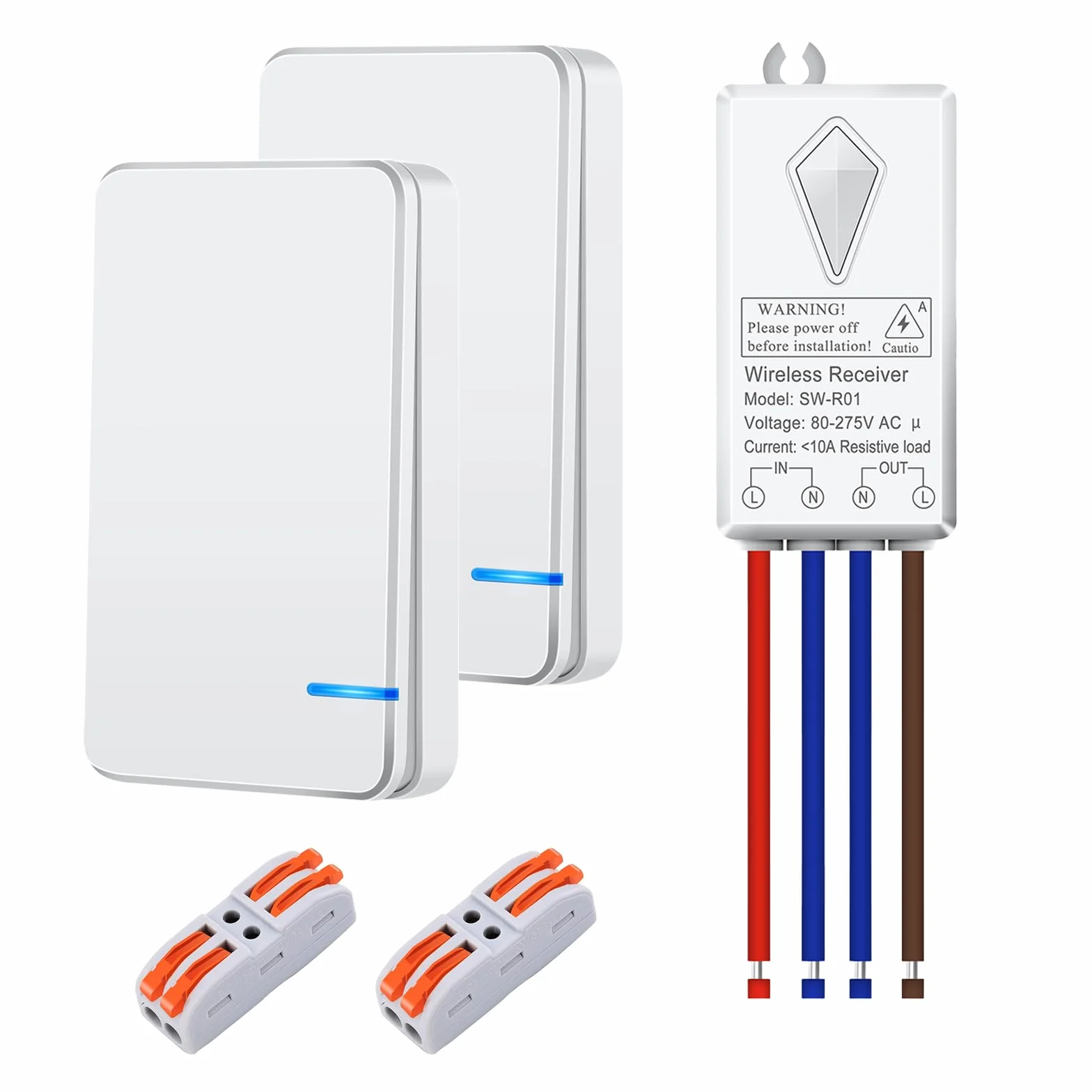 NineLeaf Interrupteur Sans Fil 220V Va Et Vient IP66 Étanche Portée 100 m 2 Interrupteurs 1 Récepteur
