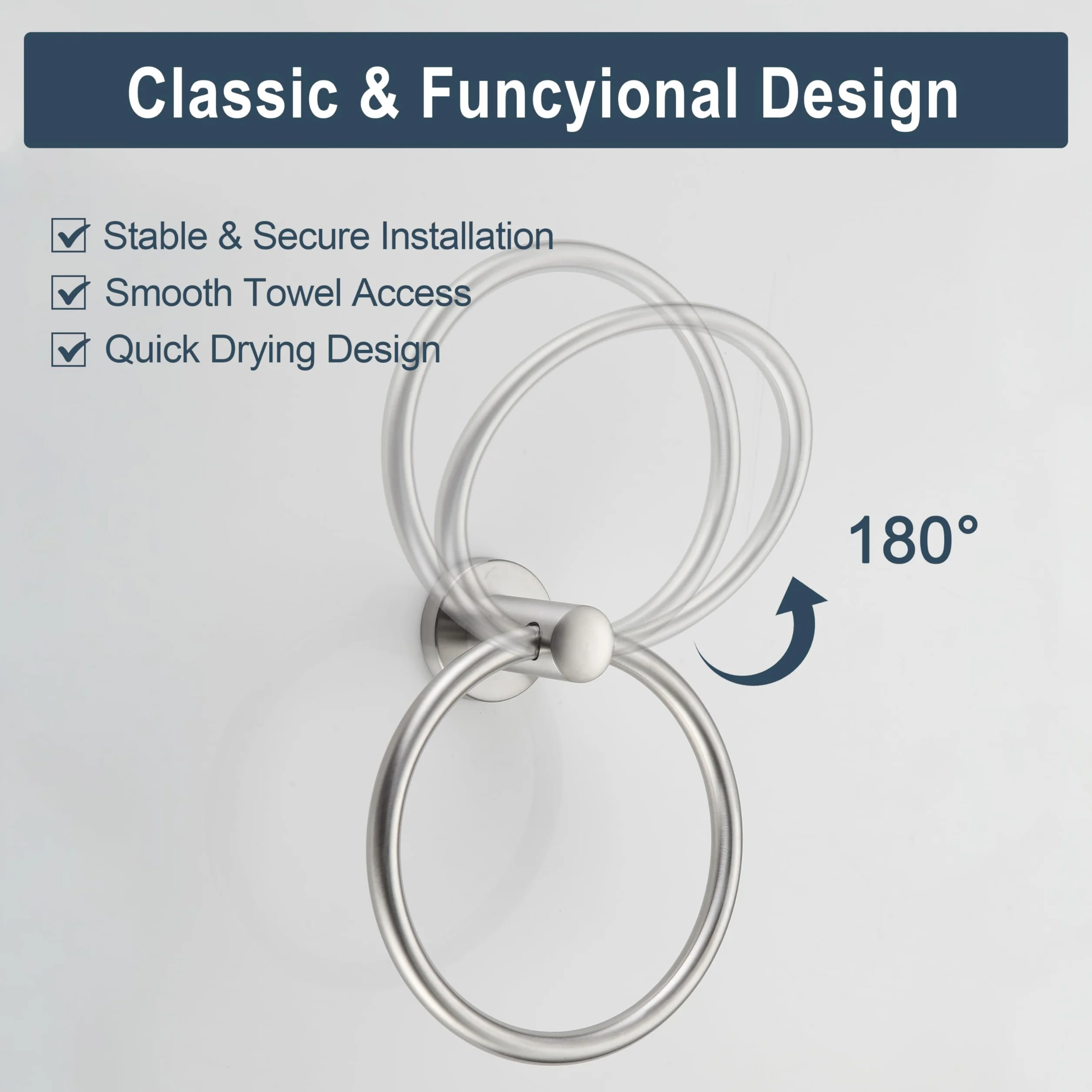 Anneau Porte-Serviette Rond Nickel Brossé Salle de Bain Acier Inoxydable