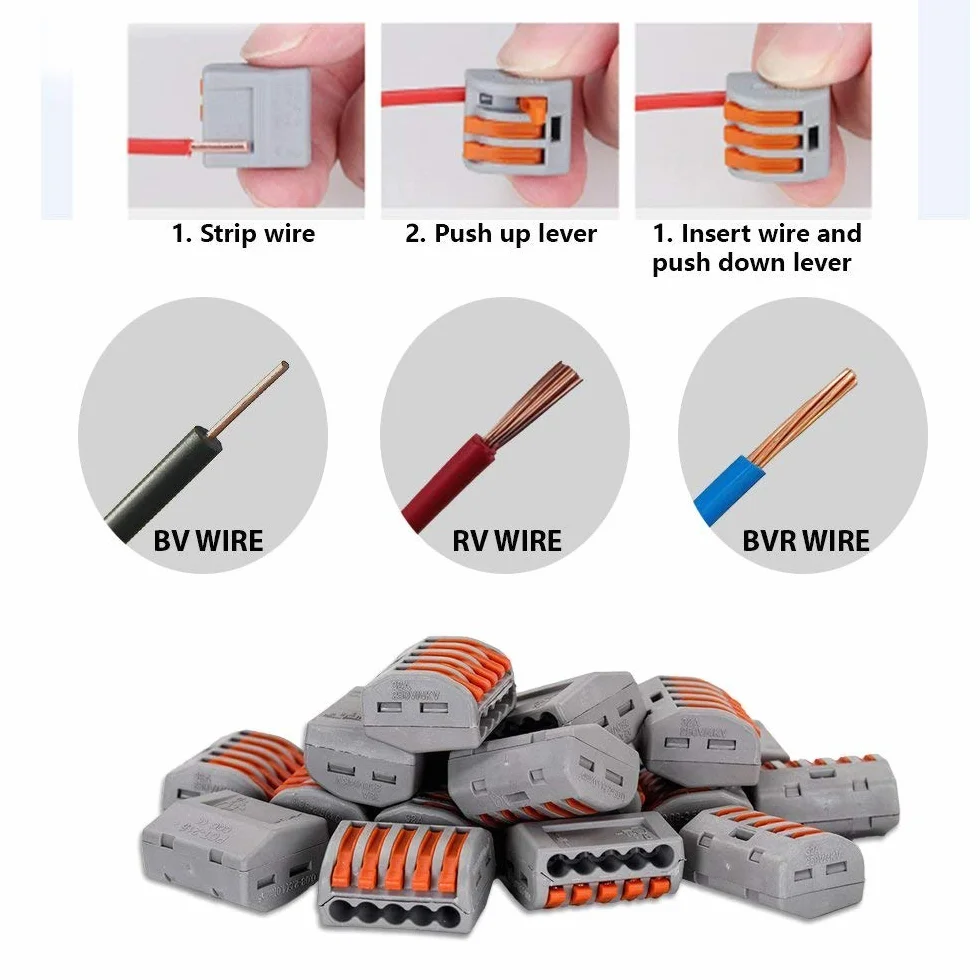 Connecteurs de Fil de Câble Électriques Compacts Kit, Bornes de Connexion Automatique Rapide, 46 Pièces, Cuivre