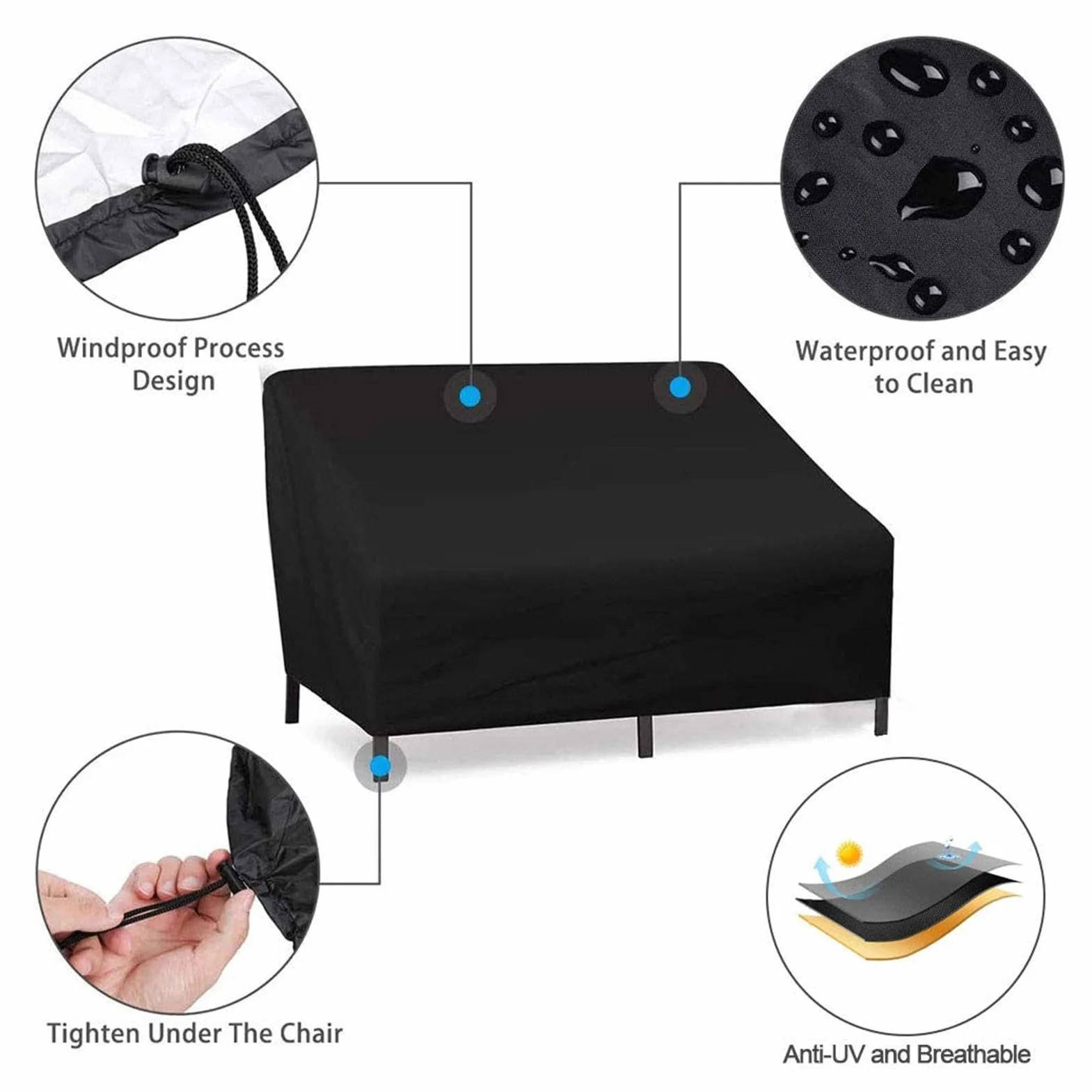 Housse de Protection pour Banc de Jardin Extérieur 210D Oxford Tissu - Coupe-Vent, Étanche, Anti-UV 2/3/4 Places