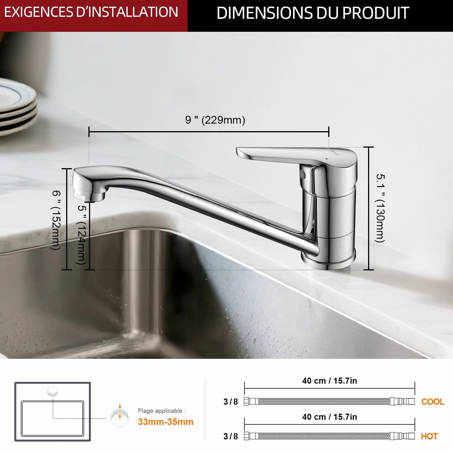 Ibergrif Mitigeur d'Evier Robinet Cuisine Monocommande Orientable 360° Laiton Chromé Argent