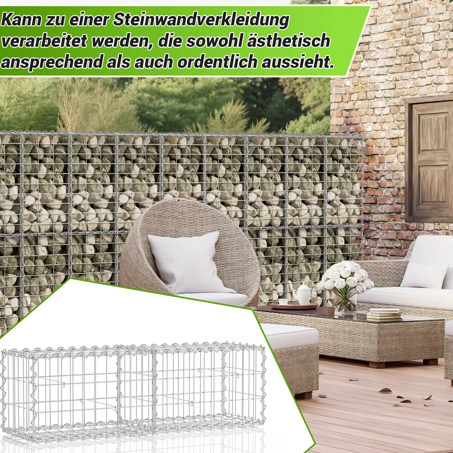 Lot de 4 gabions 100 x 30 x 30 cm, paniers gabions en acier galvanisé, épaisseur de fil 4 mm, largeur de maille 5 x 10 cm, gabion pour clôture et jardin, convient pour les pierres de 6 à