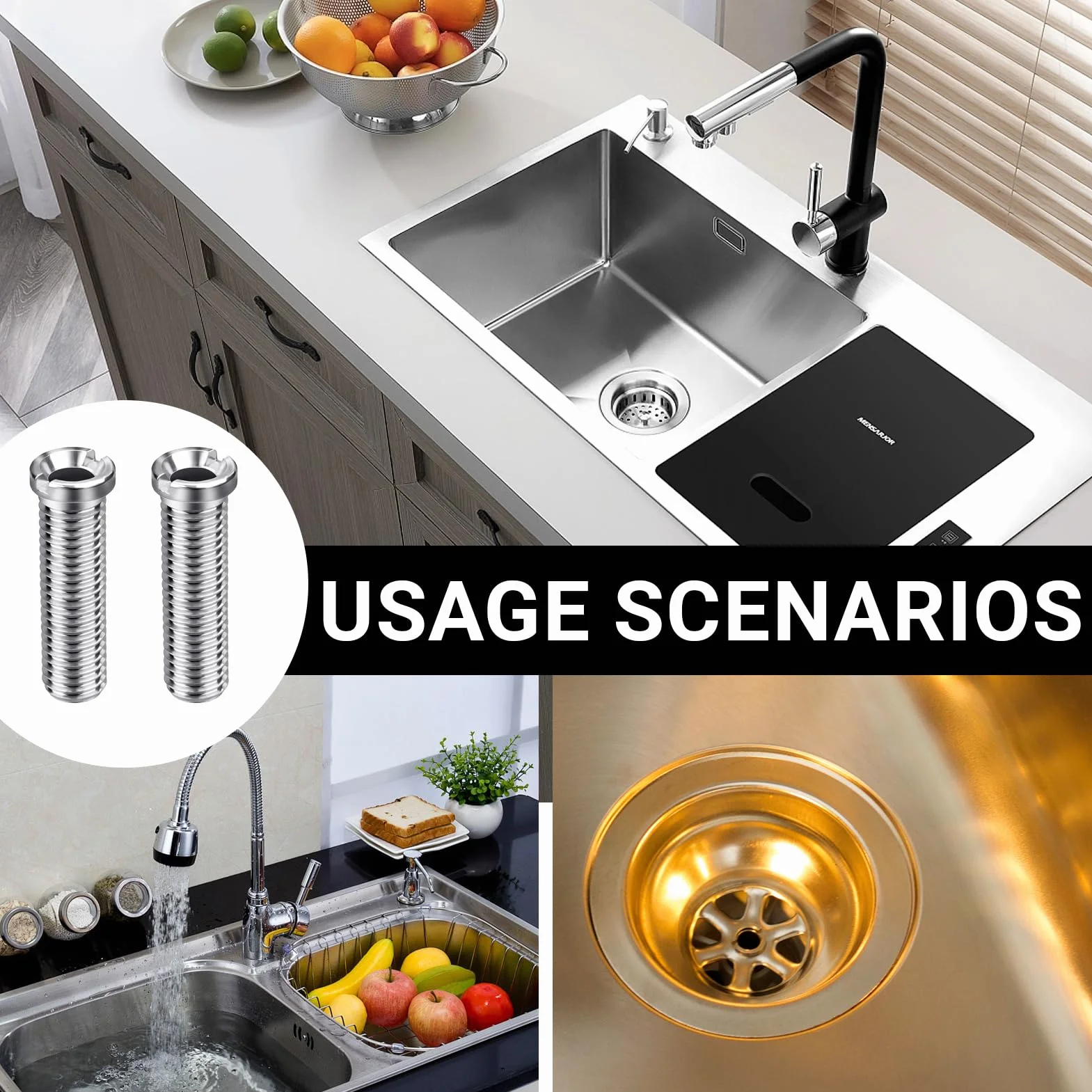 Vis Creuse Acier Inoxydable M12×35mm, Vis de Panier d'Évier, Accessoires pour Évier de Cuisine (Argent)