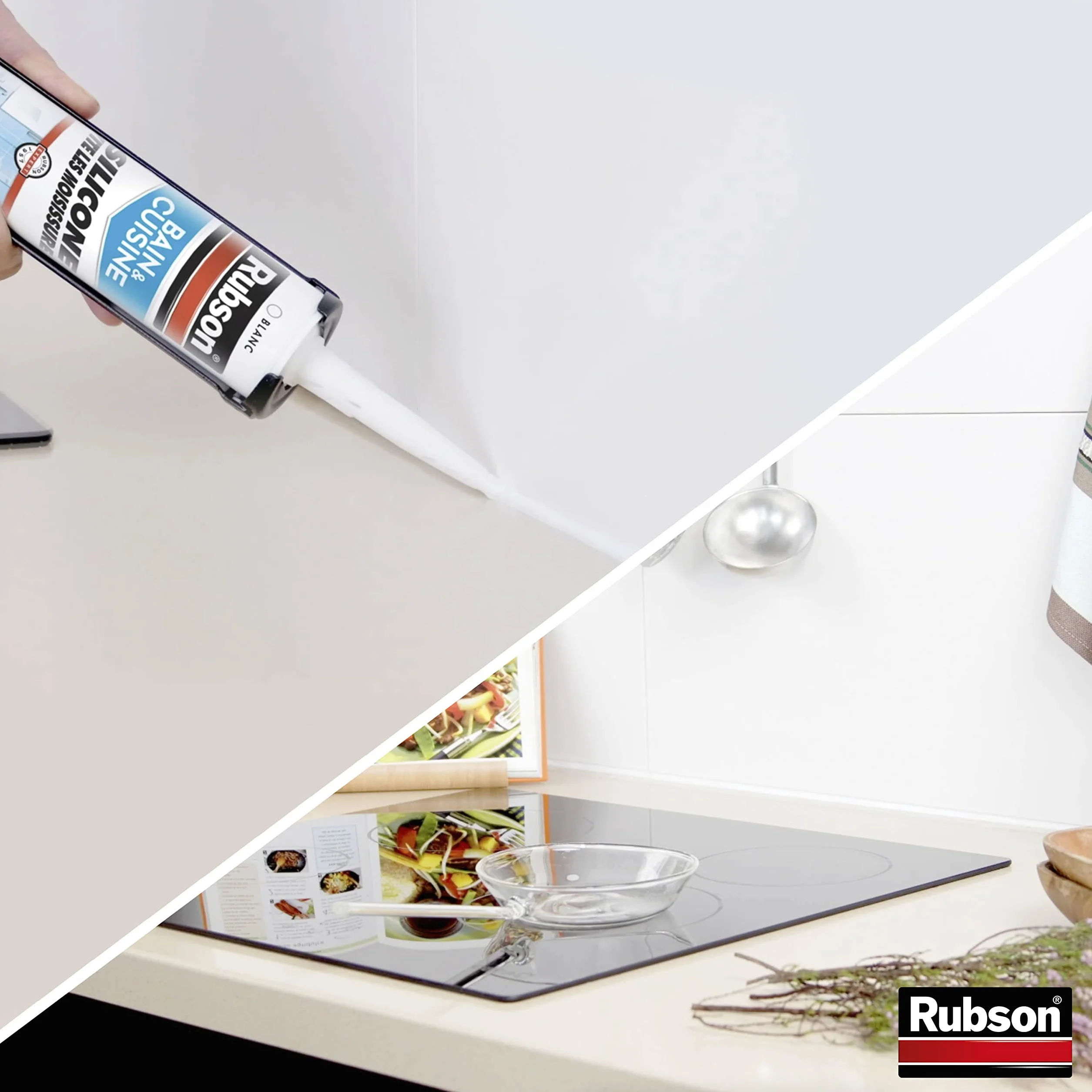 Rubson Mastic Bain & Cuisine Silicone Évite Les Moisissures Blanc 280 ml Antifongique