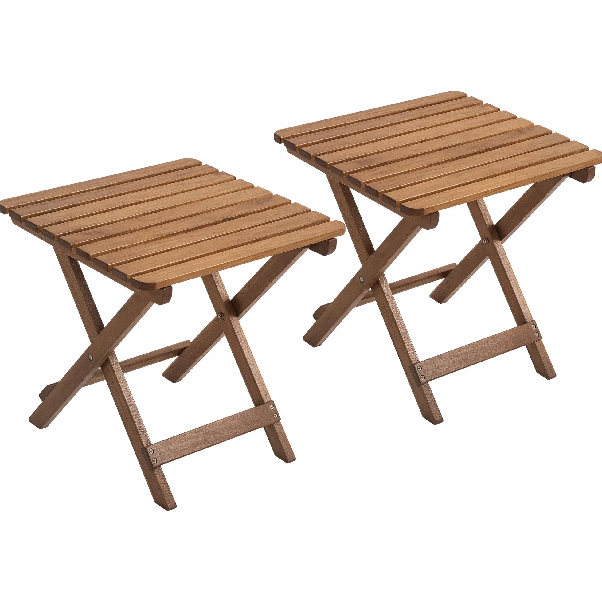 Outsunny Lot de 2 tables d'appoint d'extérieur pliables en bois pour jardin, balcon, teck, 45 x 45 x 45 cm