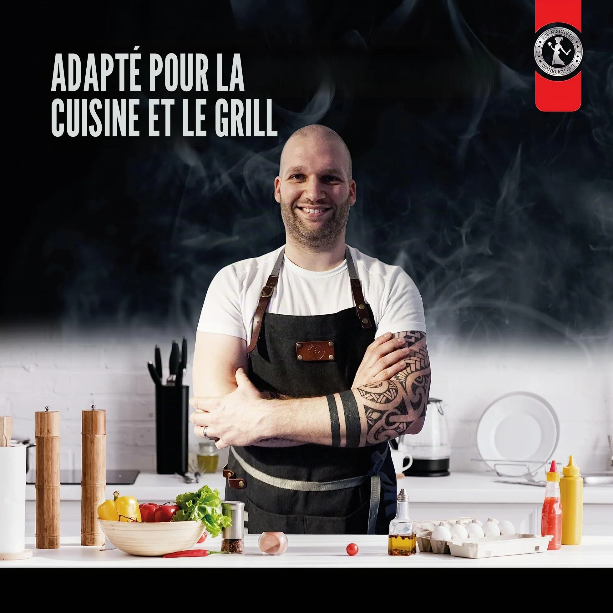 Ess-Nische® Tablier de cuisine Tablier de barbecue pour hommes et femmes - Idéal comme cadeau pour hommes, grand-mère ou grand-père