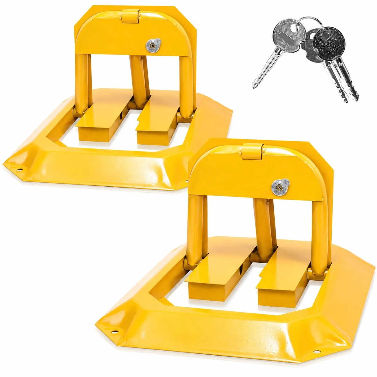 Sonnewelt Lot de 2 poteaux de parking pliables avec clés - Verrou de parking universel - Jaune