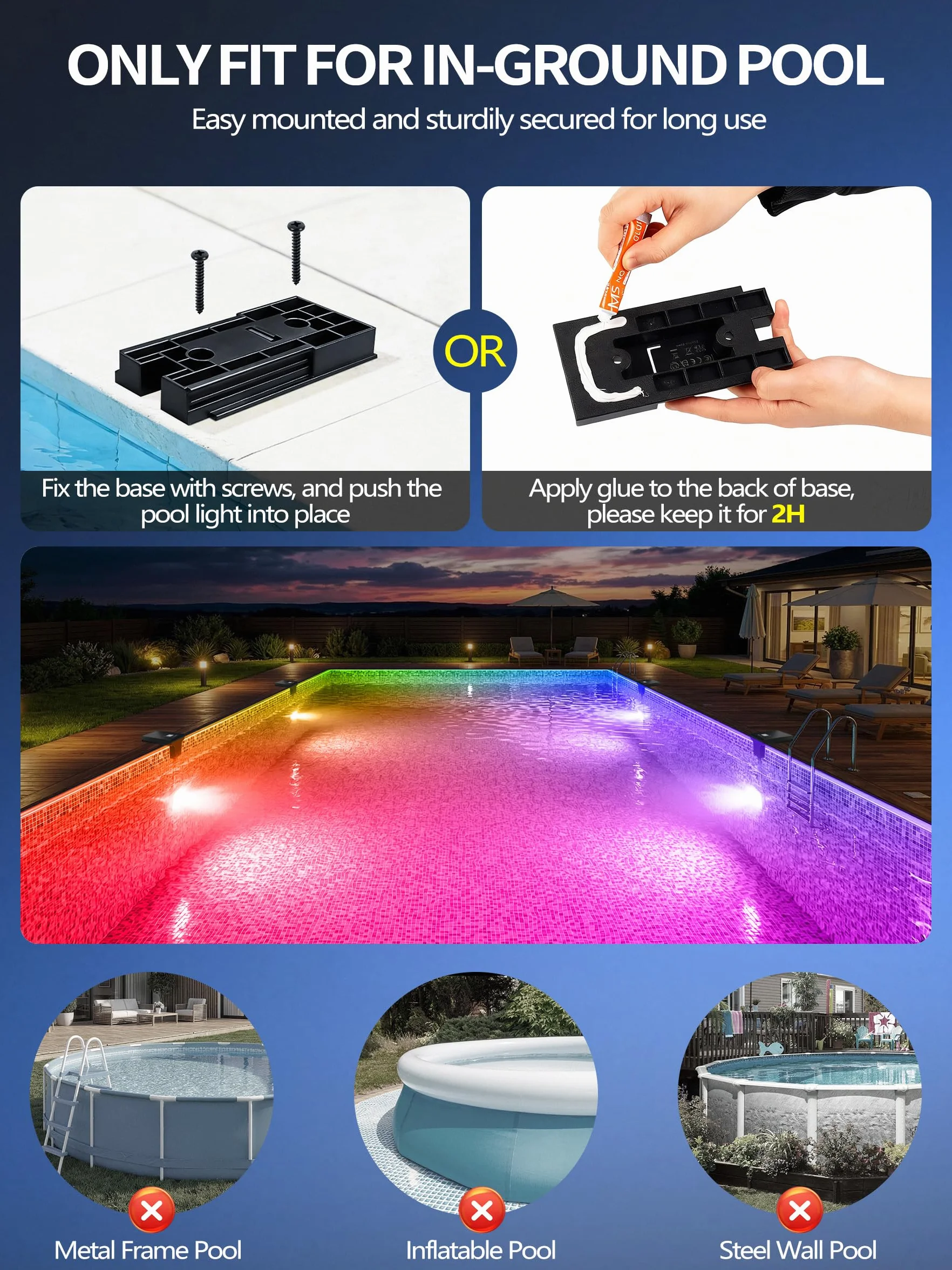 DeeprBlu 2 en 1 Lumiere Piscine Solaire avec Thermomètre Éclairage Submersible 10 Modes