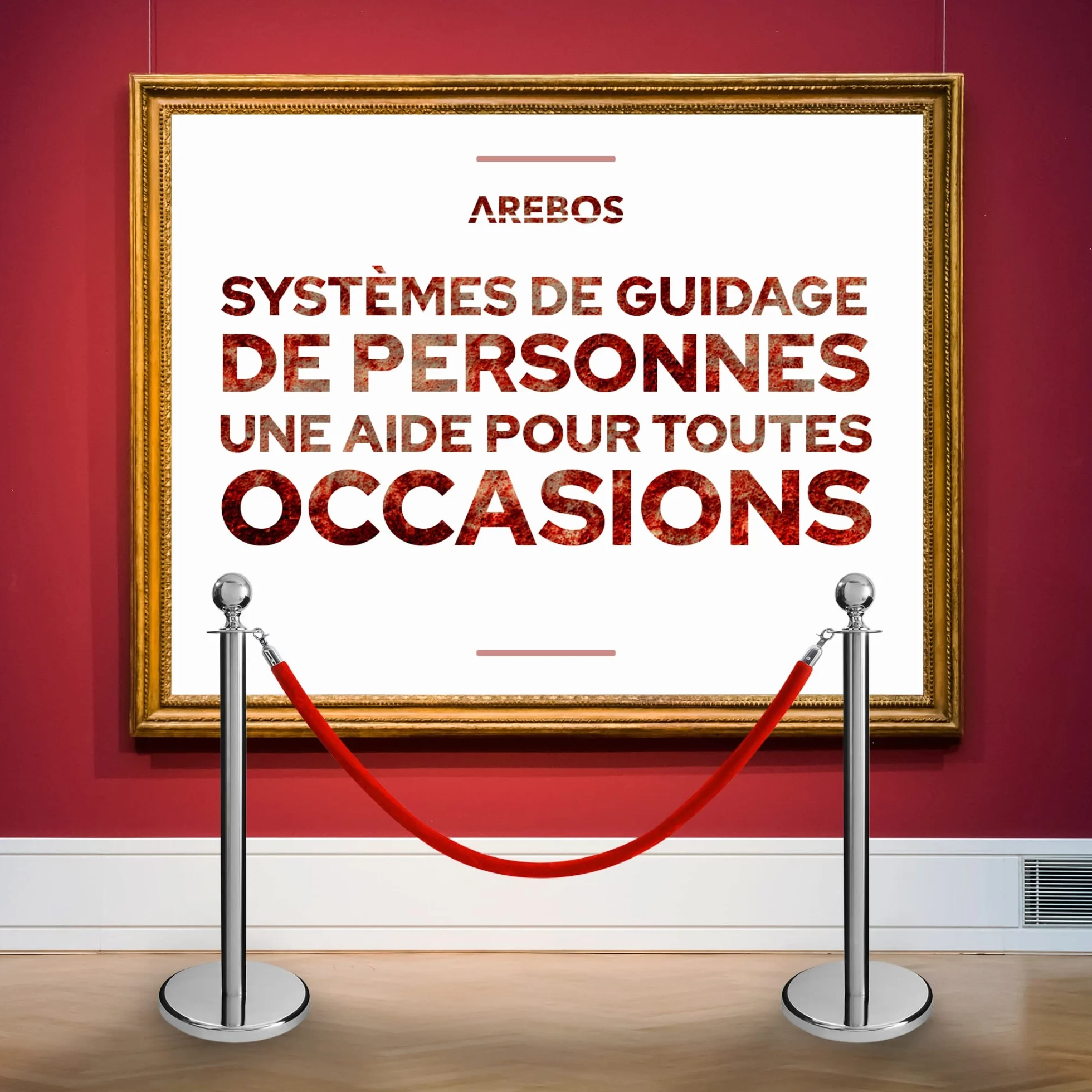 Corde de Barrière Arebos 1.5m Rouge avec Crochets Argentés pour Contrôle des Foules