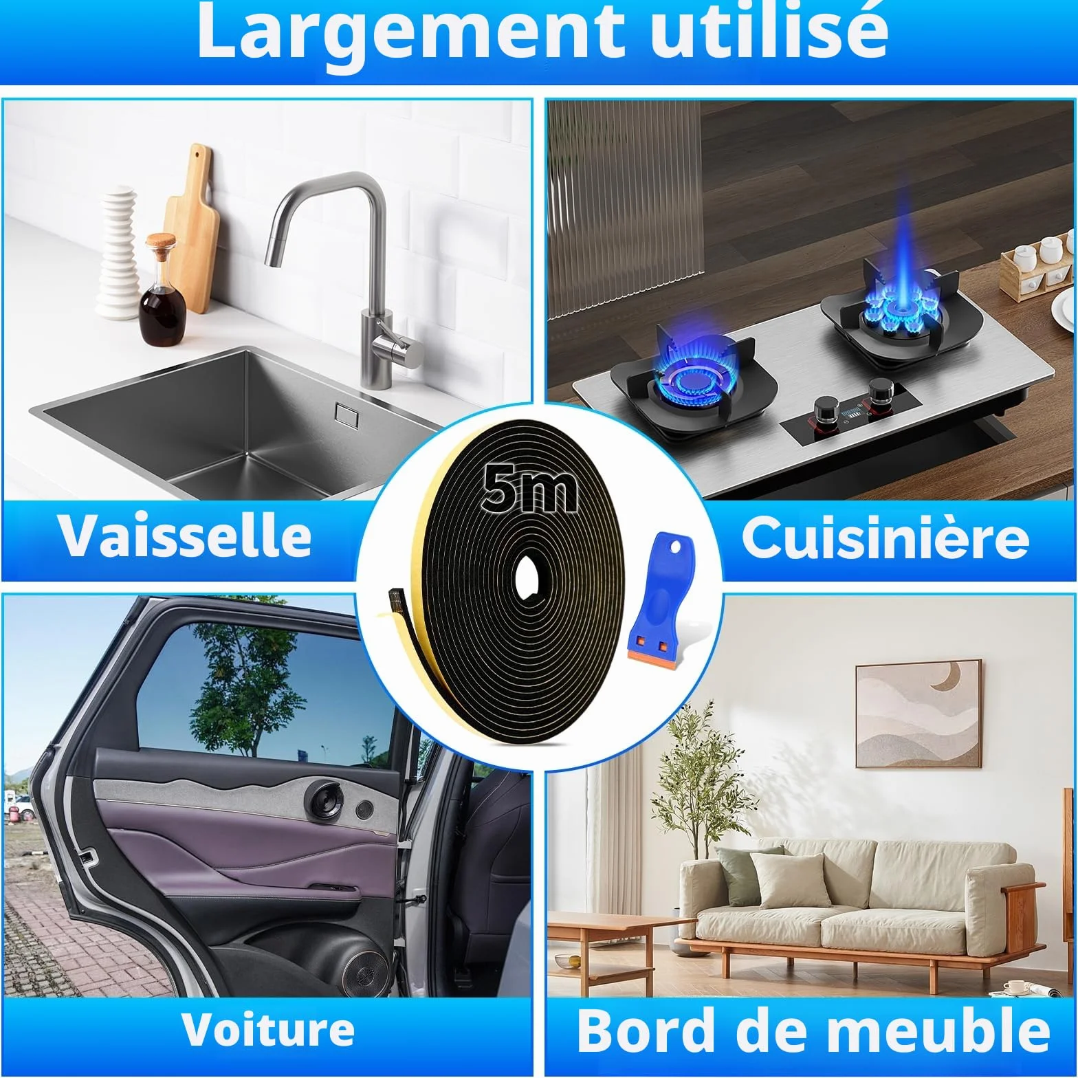 Bande d'étanchéité autocollante 5 m 7x2 mm caoutchouc mousse joint fenêtre cuisinières électriques