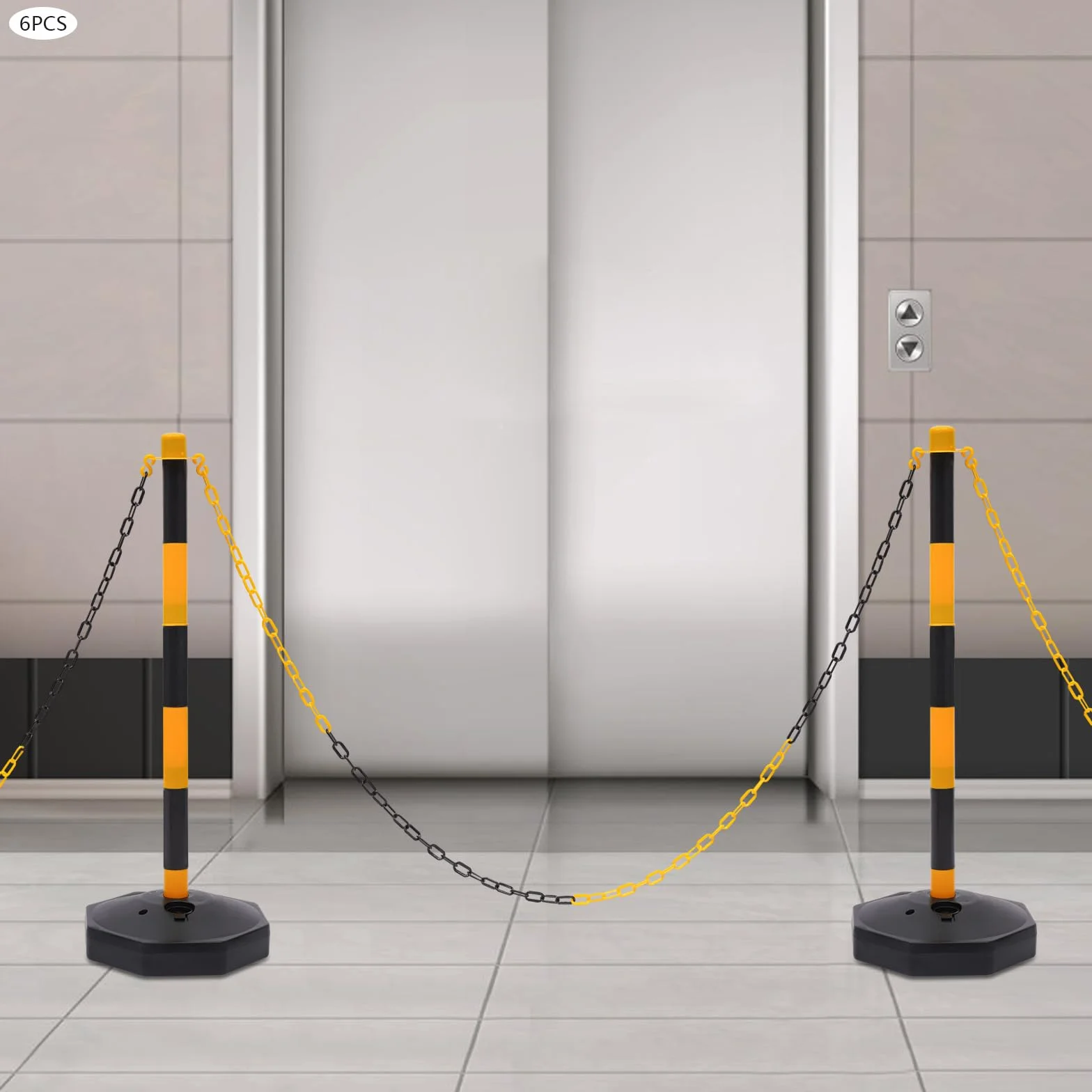 Poteaux de signalisation de la circulation lot de 6 réglables avec socle à remplir et chaînes pour parking
