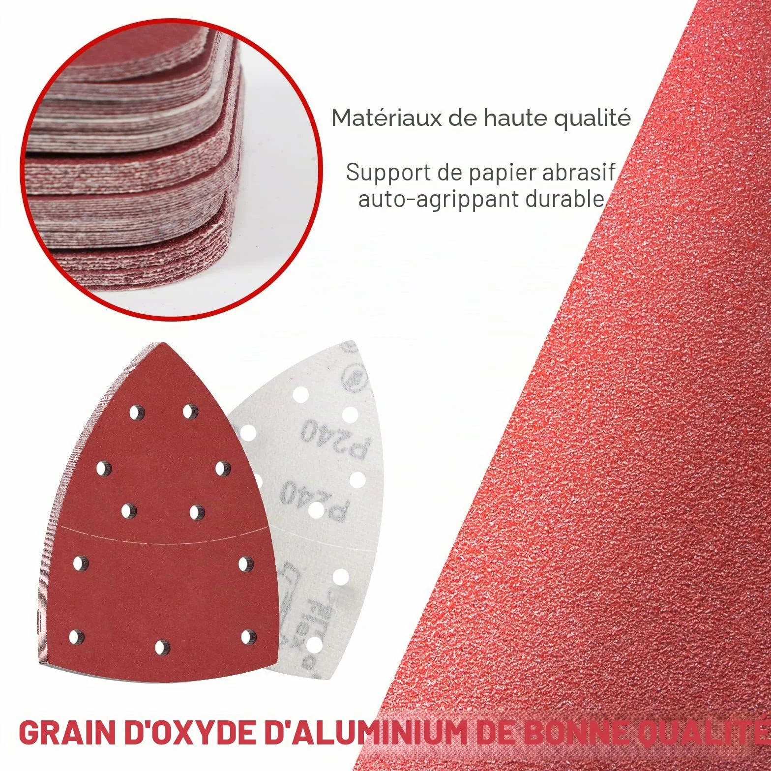 Papier Abrasif Ponceuse Grain 80 105 x 152mm KONGMING 50 Pièces Triangulaire 11 Trous