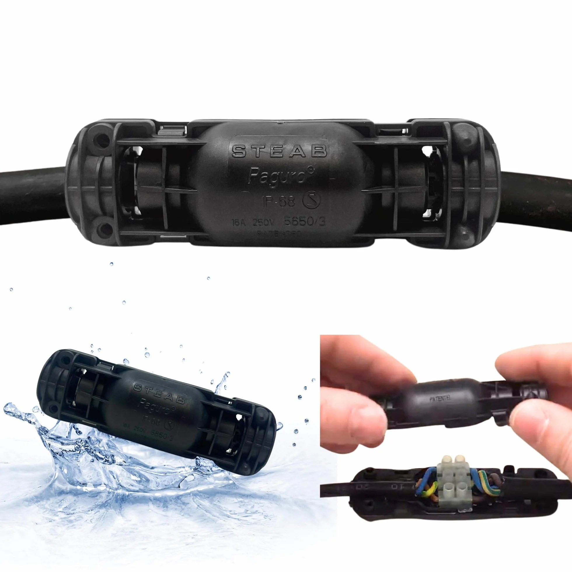 Boîte de Jonction Étanche IP68 2 Sorties 3 Pôles Imperméable Extérieur Jardin Piscine