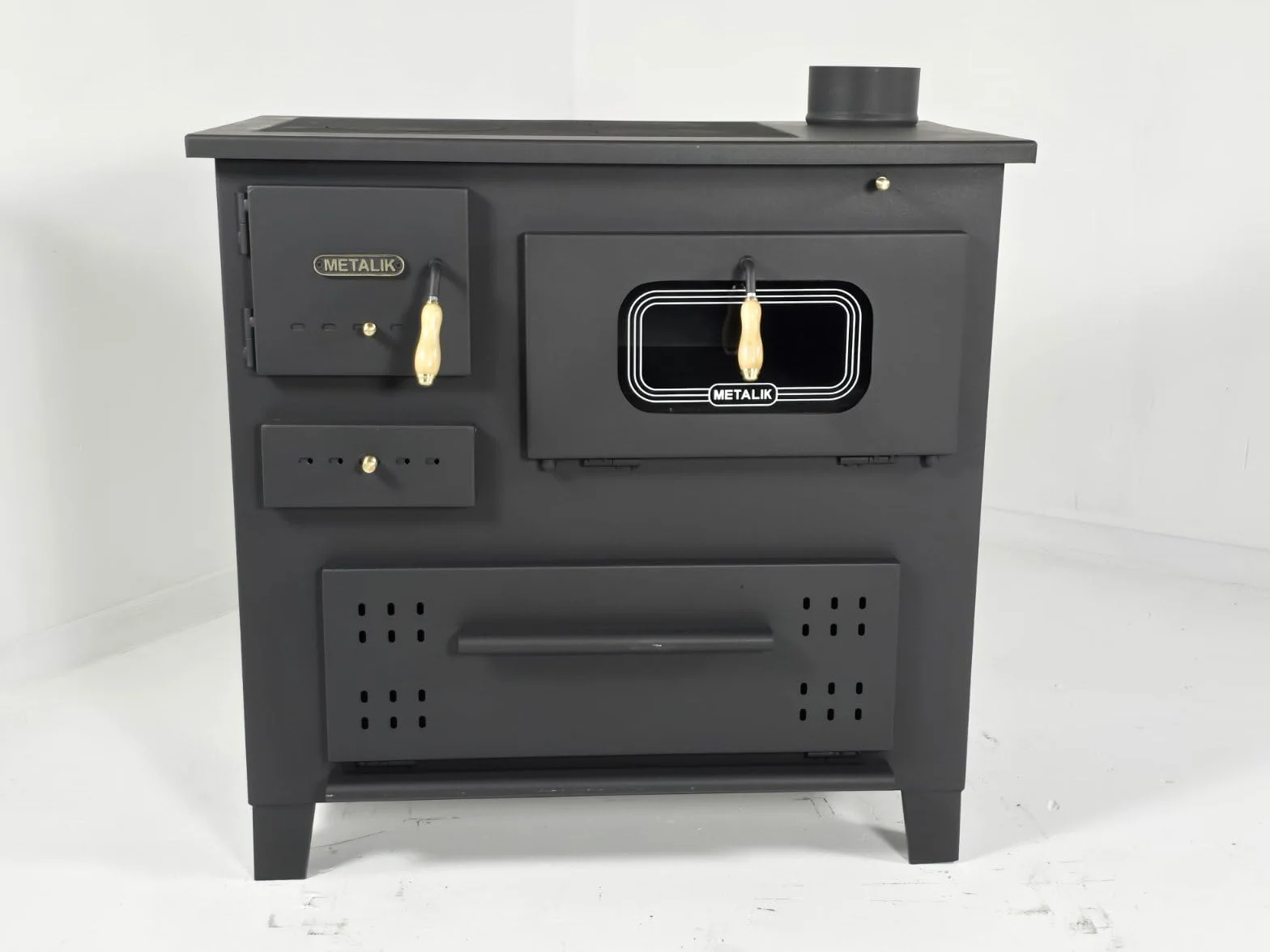 Prity Poêle à bois 13 kW avec plaque en fonte et brûleur à bûches