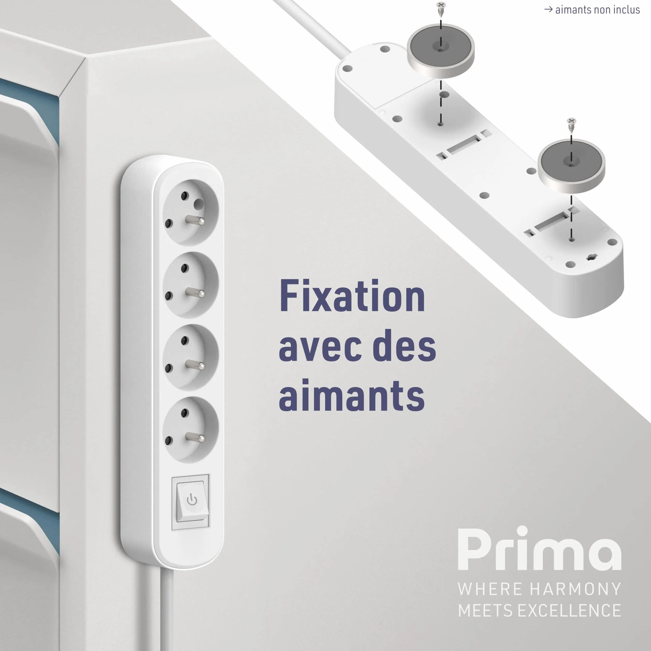 Electraline Bloc 4 prises avec interrupteur 1,5 m Blanc