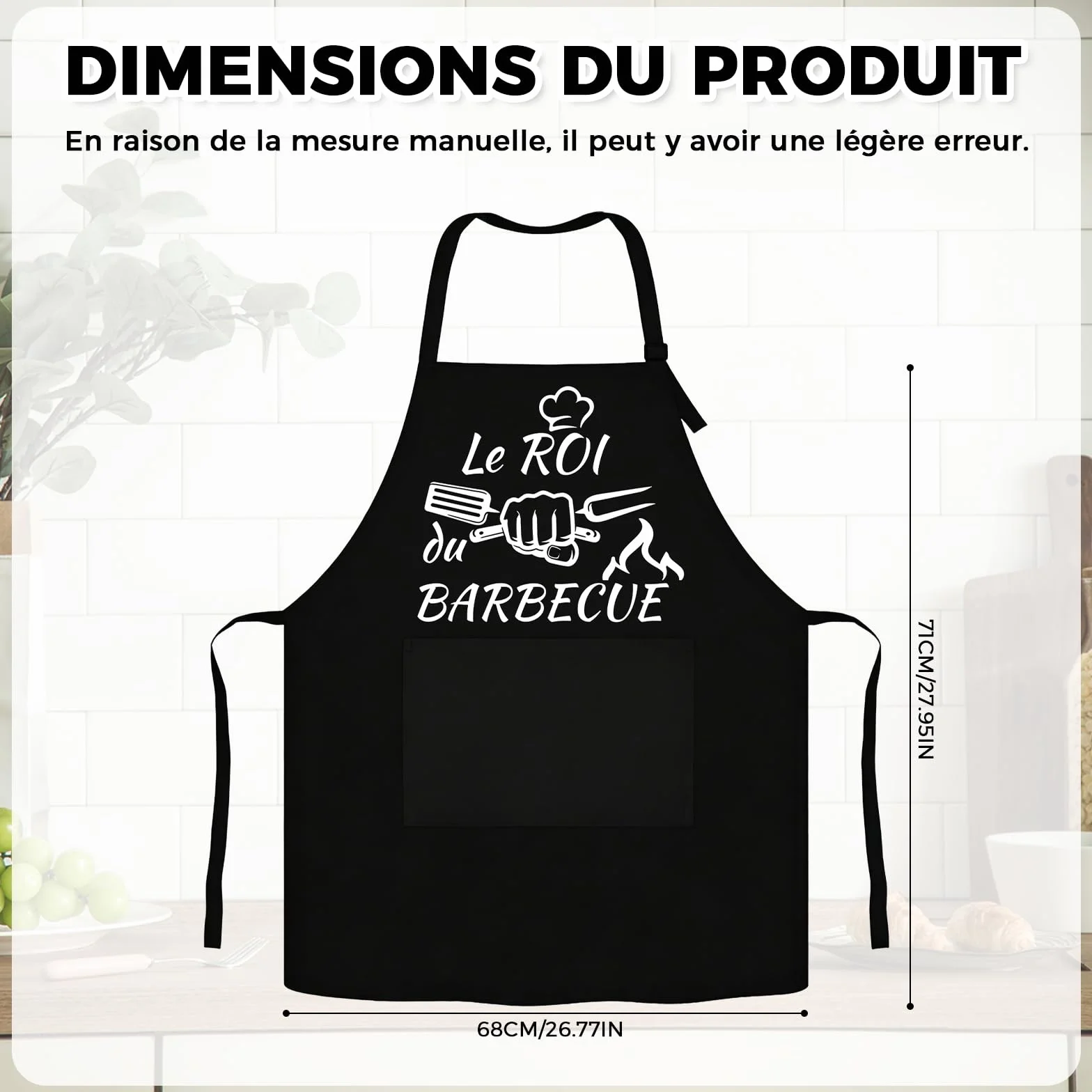 Tablier Cuisine Homme Femme - Tablier Barbecue Humour Réglable Noir Étanche avec Poche, Cadeau Anniversaire Homme Femme, Cadeau Rigolo pour Cuisson en Plein Air, Idéal pour Papa, Maman, Frère et Sœur