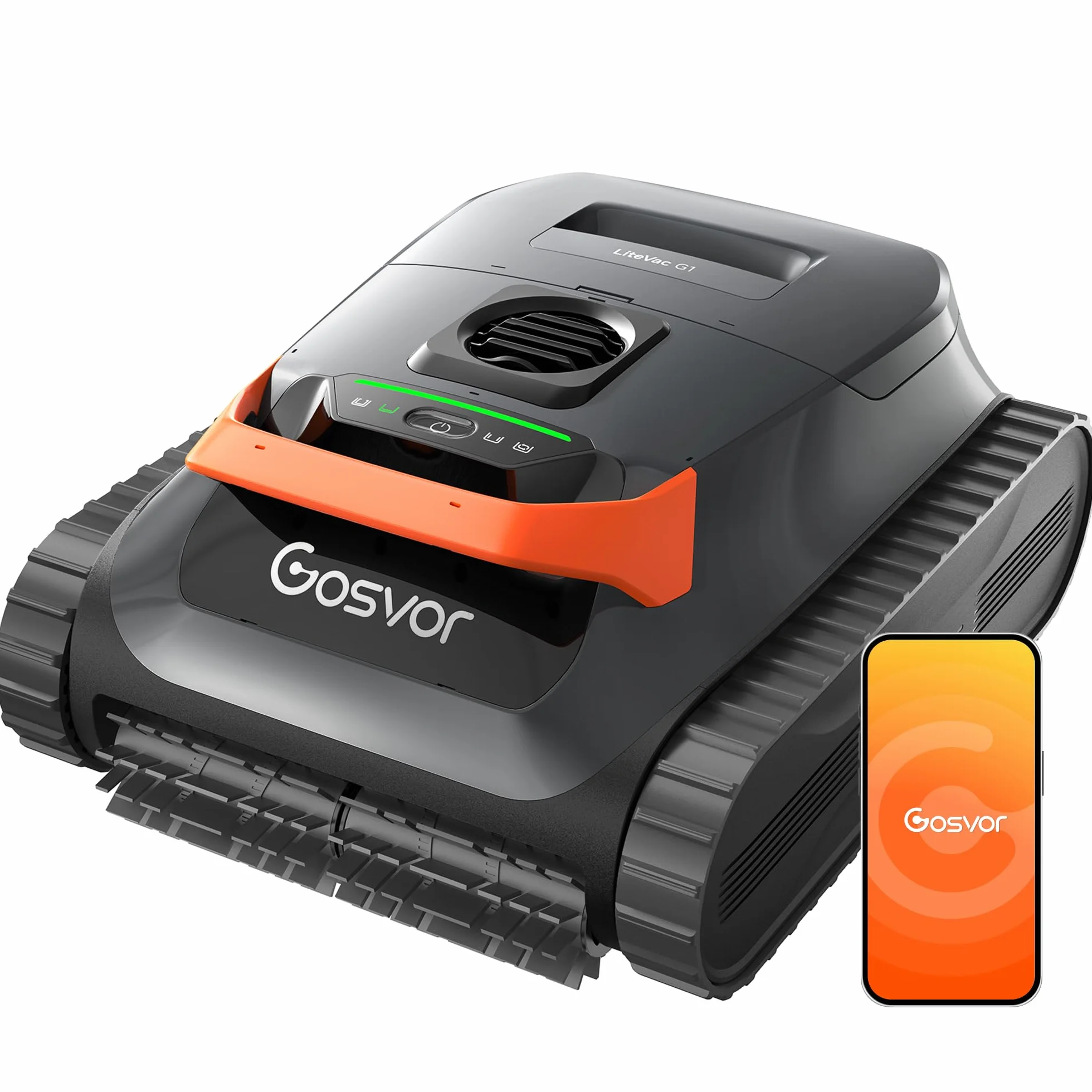 Gosvor LiteVac G1 Robot Piscine Fond et Parois, 6,9 kg Ultra Léger, 200 Min Autonomie, Double Filtration, Navigation Intelligente, App, 200 m² Orange