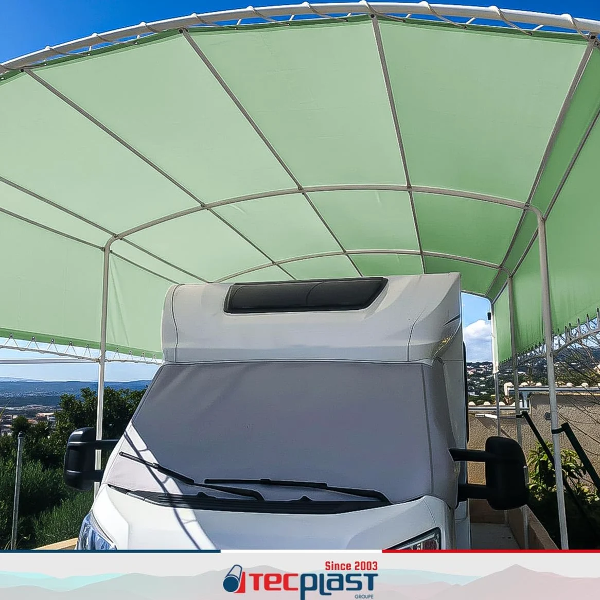 TECPLAST Bâche pour Carport 3x5 m LP506CP Vert Sauge - Garantie 5 Ans - Toile PVC étanche pour abri de Voiture